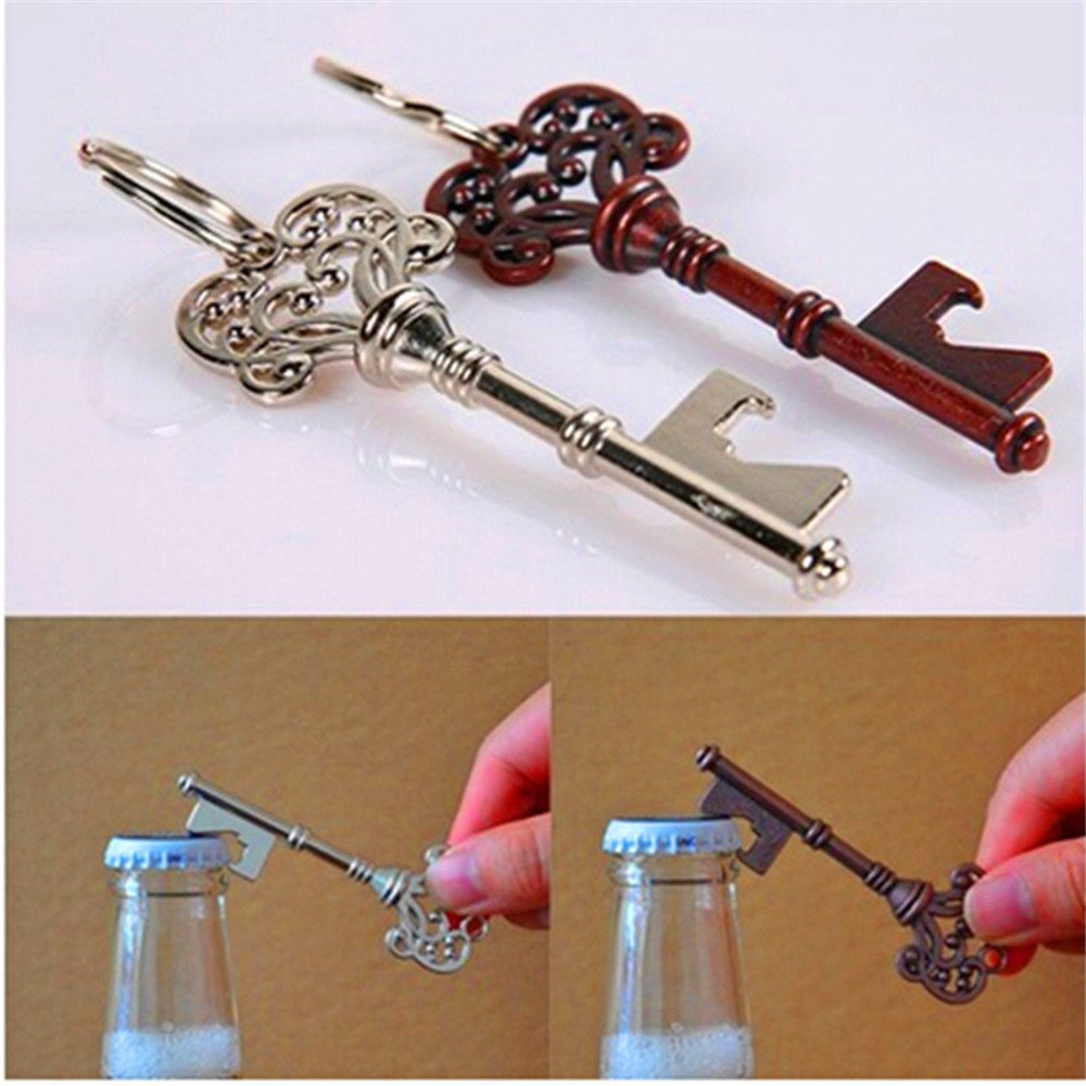 2pcs Vintage Key-Shaped Beer Bottle Opener - Bronze & Silver Metal Keychain Bottle Opener for Kitchen, Bar, Party, Camping & Outdoor Use