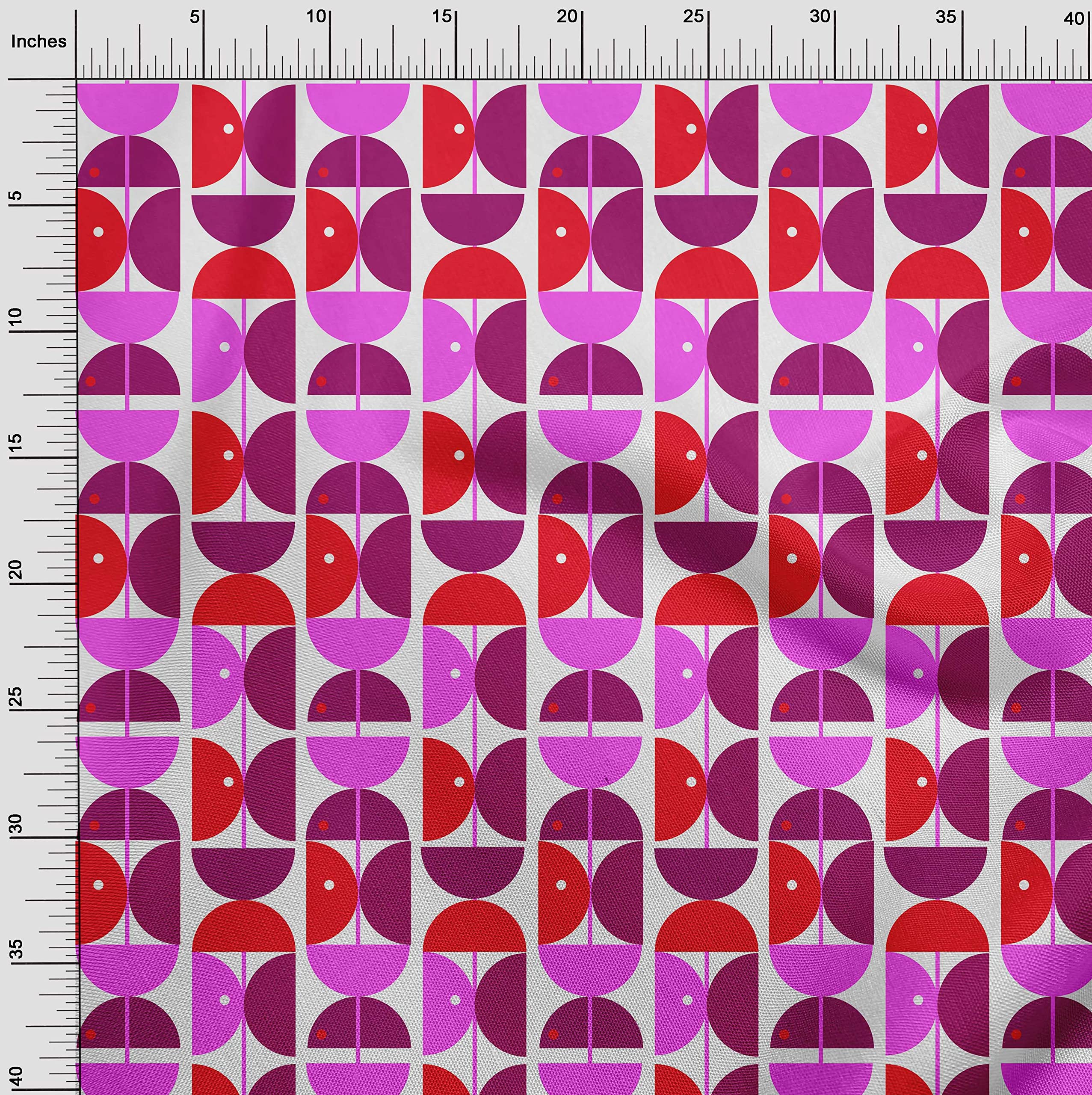 oneOone Cotton Cambric Fuschia Pink Geometric Circle Print Fabric by The Yard - 42 Inch Wide Dress Material for DIY Clothing, Home Decor & Craft Projects