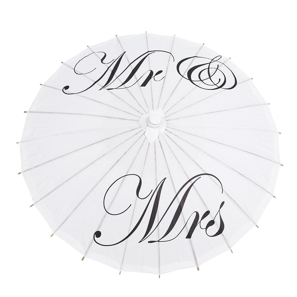 White Paper Umbrella for Wedding Photography - Mr & Mrs Bridal Decorations, Party Props, and Photo Shoot Accessories | Perfect for Outdoor Ceremonies, Bridal Showers, and Themed Events