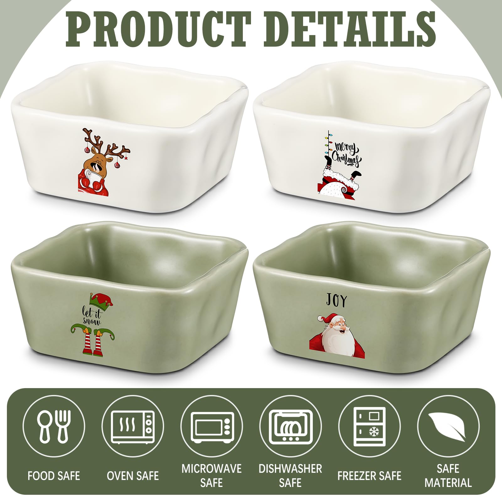 4-Piece Christmas Bowls Set - 3.5 x 1.6 Inch Festive Serving Dishes for Holiday Parties, Christmas Dips, Candy & Appetizers - Durable & Adorable Tableware for Christmas Entertaining & Home Decor