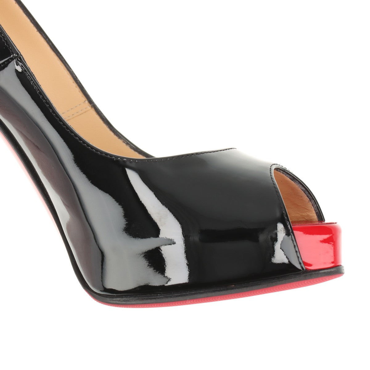 Christian Louboutin Black Patent Leather Open Toe Pumps - Elegant High Heels for Women, Perfect for Parties, Weddings & Evening Events