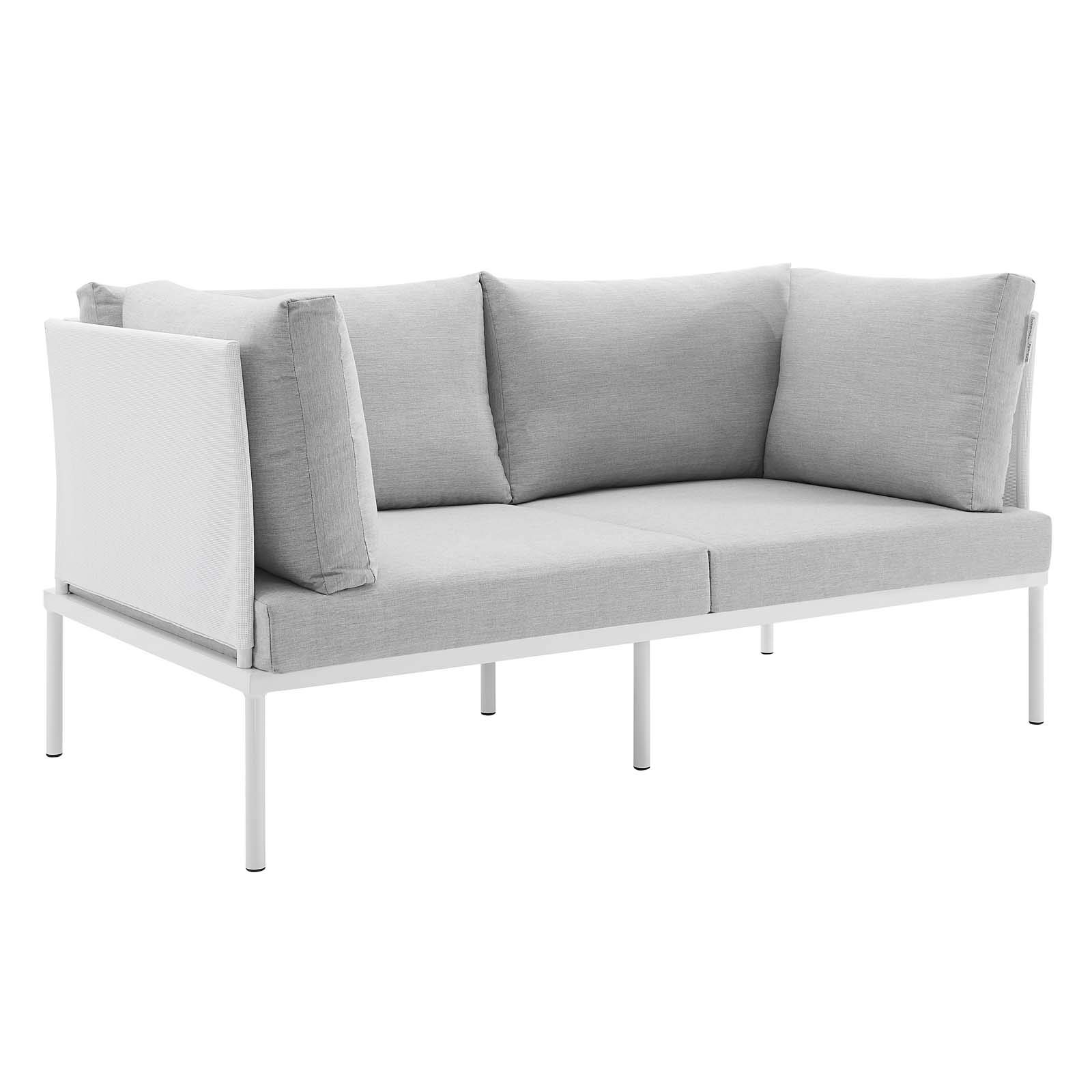 Modway EEI-4963-WHI-GRY Harmony Outdoor Patio Aluminum Loveseat - White & Gray Modern Garden Furniture for Backyard, Poolside & Patio Relaxation