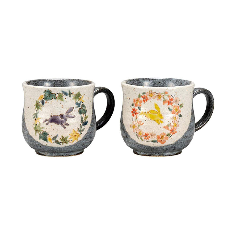 Kutani Ware Rabbit Pair Mugs - Handmade Japanese Ceramic Tea Cups for Coffee & Tea Lovers - Perfect for Couples, Gifts & Home Decor