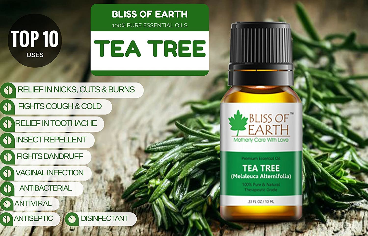 Bliss of Earth® 100% Pure Tea Tree & Lavender Essential Oil Set (10ml x 2) - Natural Mosquito & Bug Repellent for Skin, Hair & Aromatherapy - Perfect for Home, Travel & Outdoor Activities