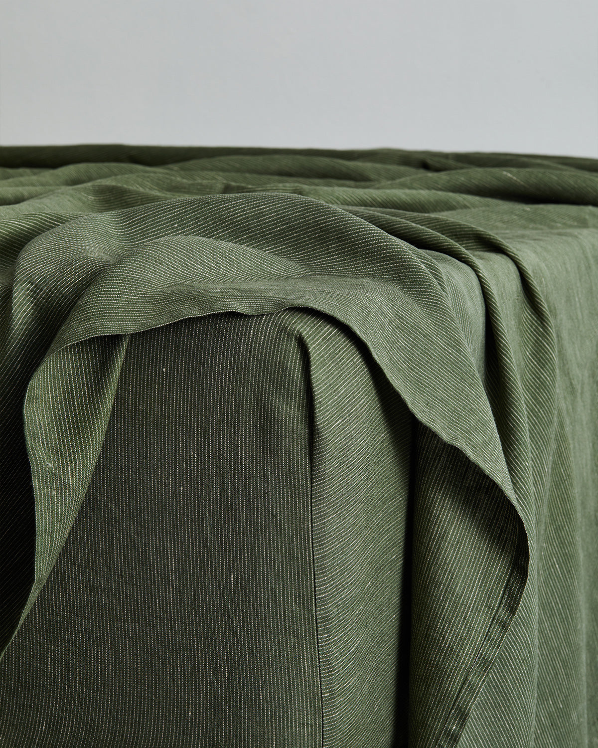 100% French Flax Linen Fitted Sheet - Olive Stripe - Breathable & Soft Bedding for Comfortable Sleep - Perfect for Master Bedroom, Guest Room & Vacation Homes