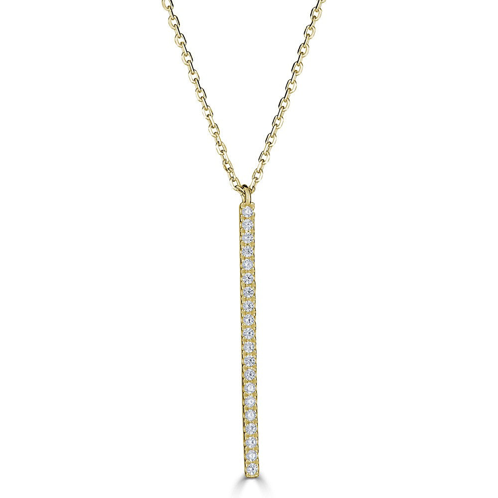14K Gold 0.10 CTW Diamond Vertical Bar Necklace for Women - Elegant Minimalist Pendant Jewelry Gift for Anniversary, Birthday & Special Occasions