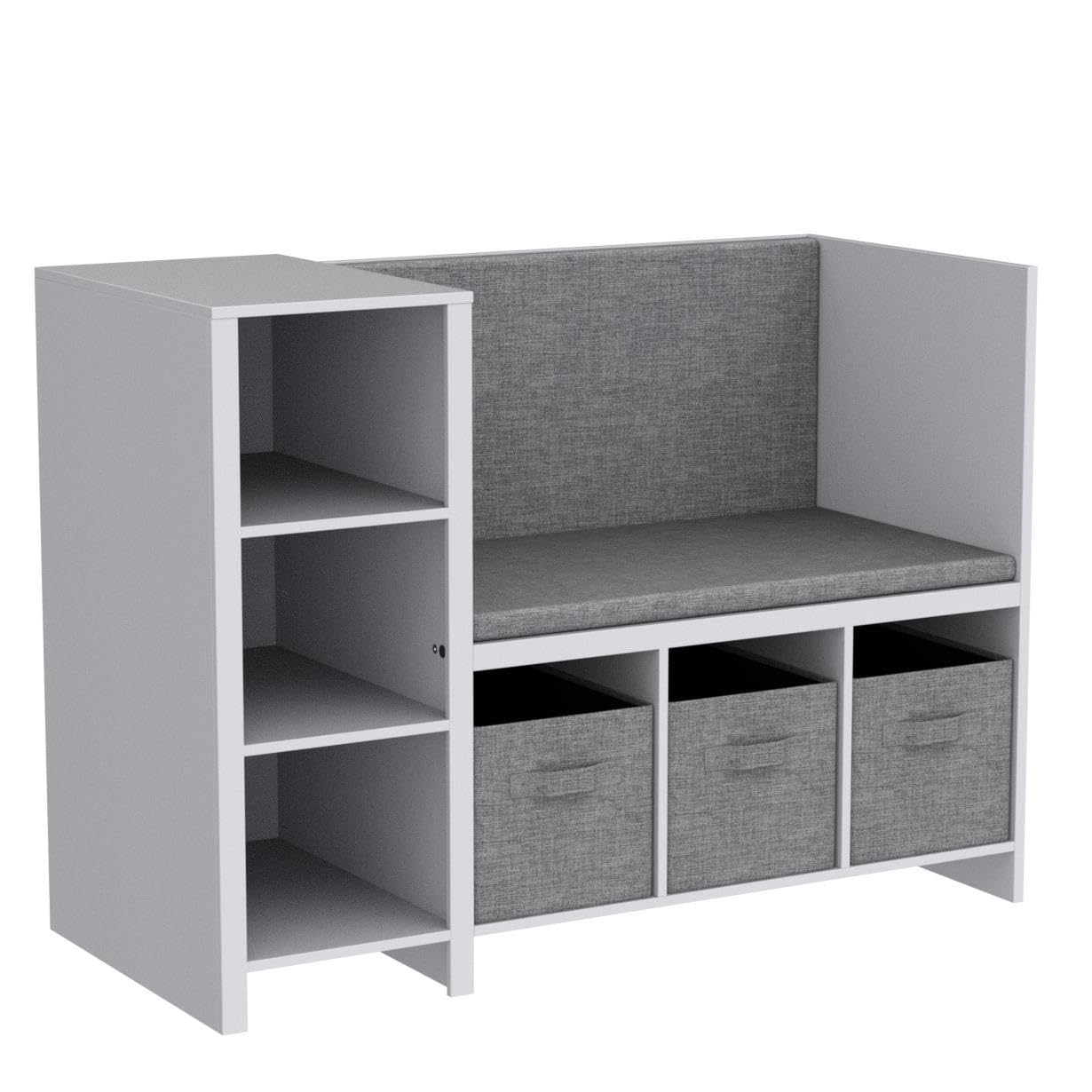 UTEX Kids Reading Nook Bench with Bookshelf - White Children's Bookcase & Storage Organizer with Seat Cushion, Perfect for Bedroom, Nursery, Playroom & Entryway Organization