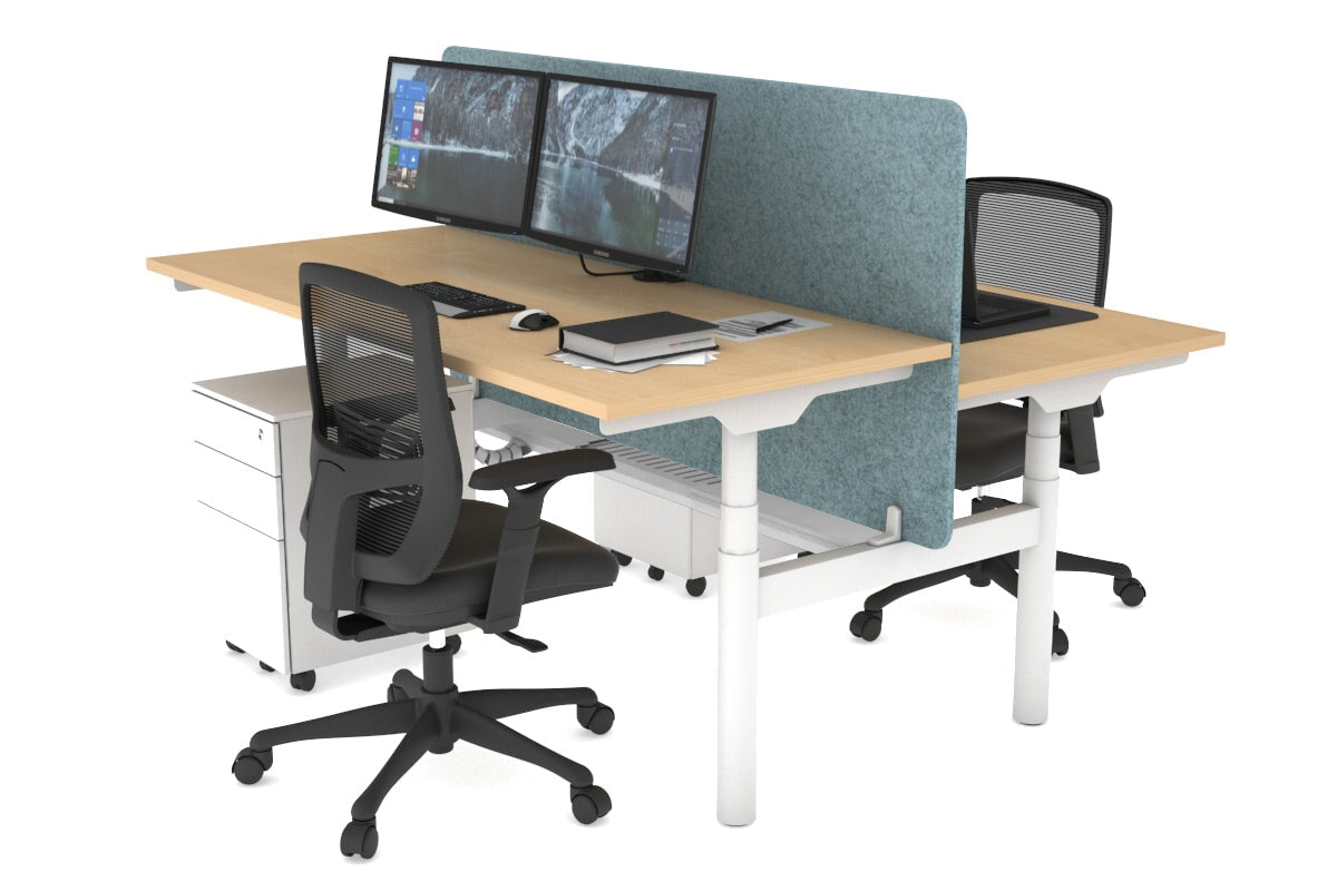 Flexi Premium Height Adjustable 2-Person H Bench Workstation - White Frame [1200L x 700W] - Ergonomic Office & Home Workspace Solution for Collaborative Teams