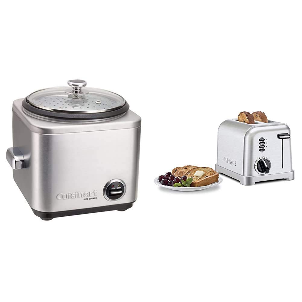 Cuisinart CRC-400 4-Cup Rice Cooker & CPT-160P1 2-Slice Toaster Set in Stainless Steel - Perfect for Small Kitchens, Dorms, and Office Break Rooms