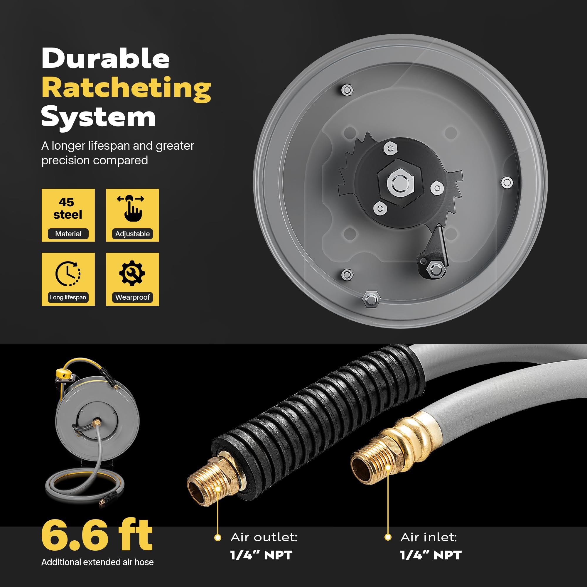 VIVOHOME 50 FT x 3/8 IN Heavy Duty Retractable Air Hose Reel - Steel Air Compressor Hose Reel with 300PSI Max Pressure, Ceiling & Wall Mount - Ideal for Garage, Workshop, and Industrial Use