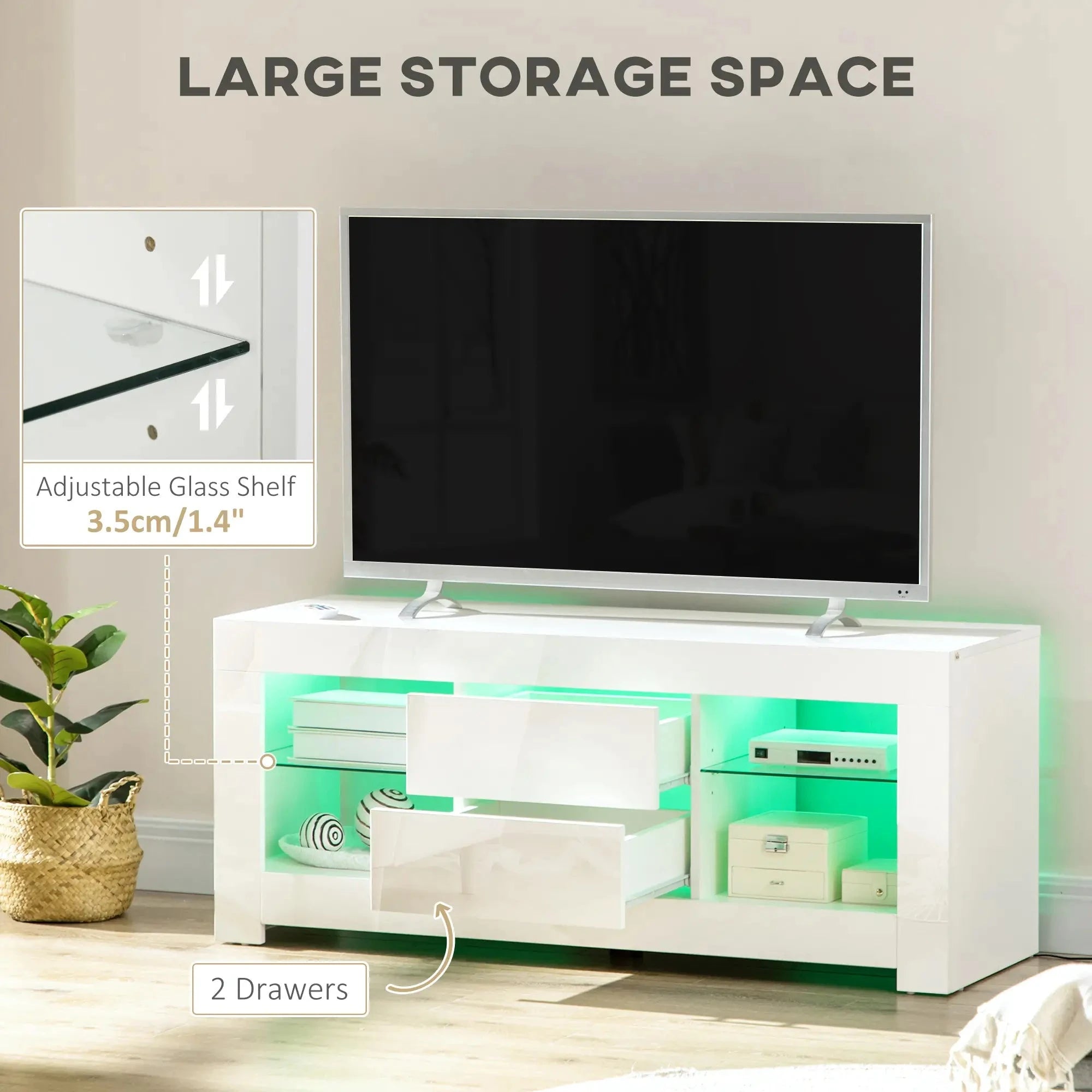 Modern TV Stand with LED Lights & Storage Shelves - 4 Color Options for Living Room, Bedroom & Home Theater Setup