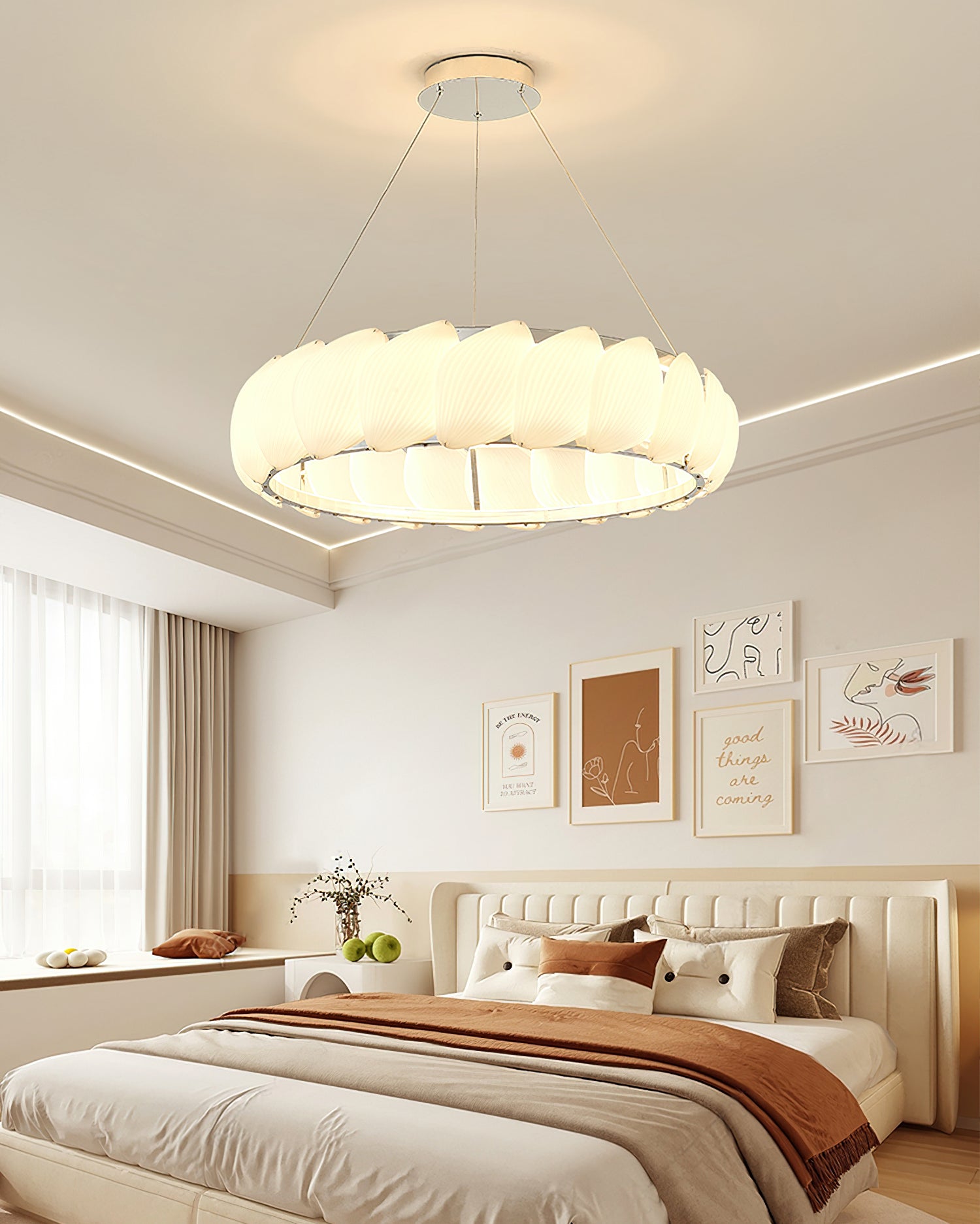 Modern Shell LED Chandelier - Elegant Ceiling Light Fixture for Dining Room, Bedroom & Living Room - Energy Saving Dimmable Lighting for Home Decor