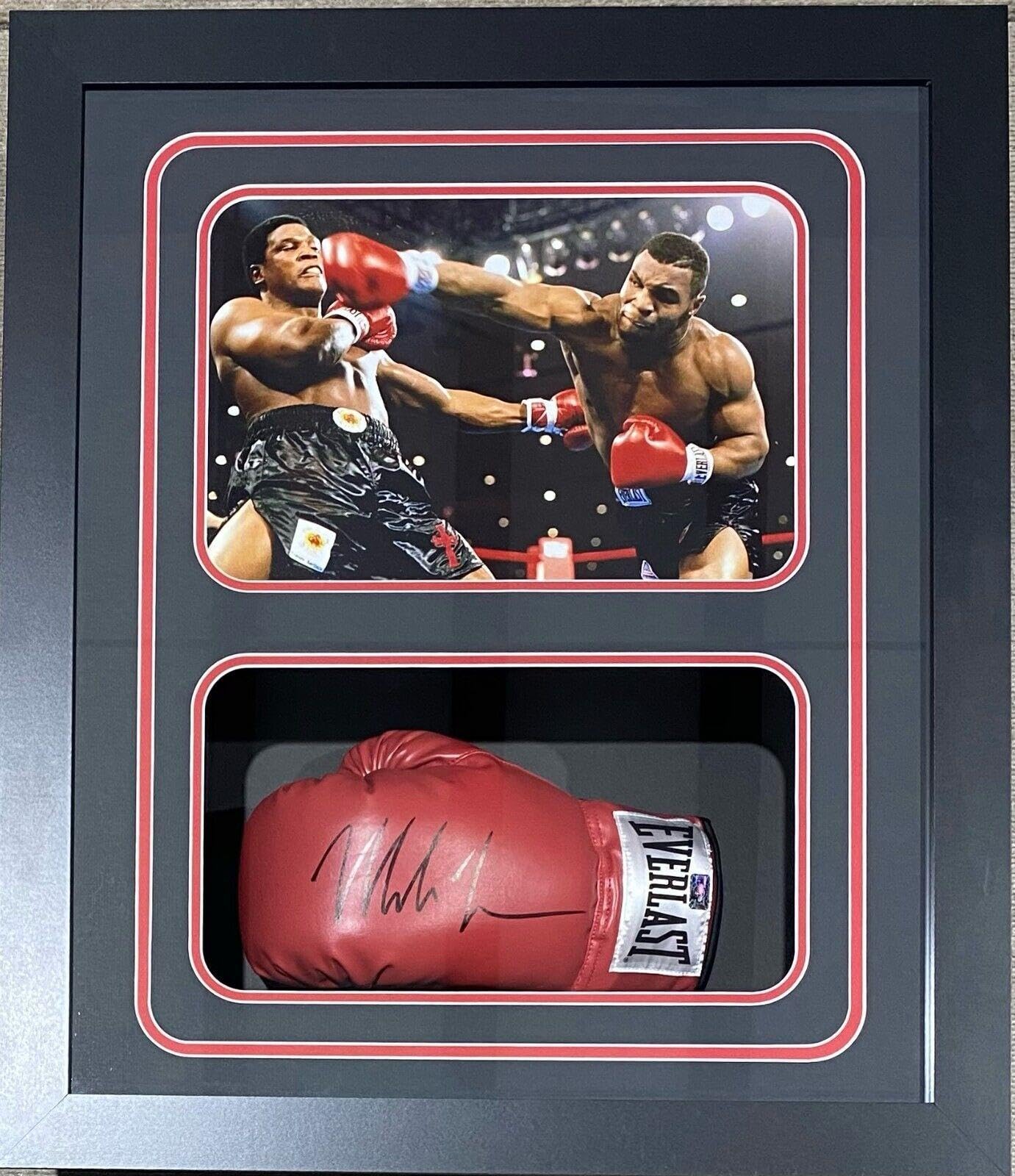 Authentic Mike Tyson Signed Boxing Gloves with Hologram COA - Trevor Berbick Fight Memorabilia in Shadow Box Display Case - Perfect for Sports Collectors, Man Cave Decor & Boxing Fan Gifts