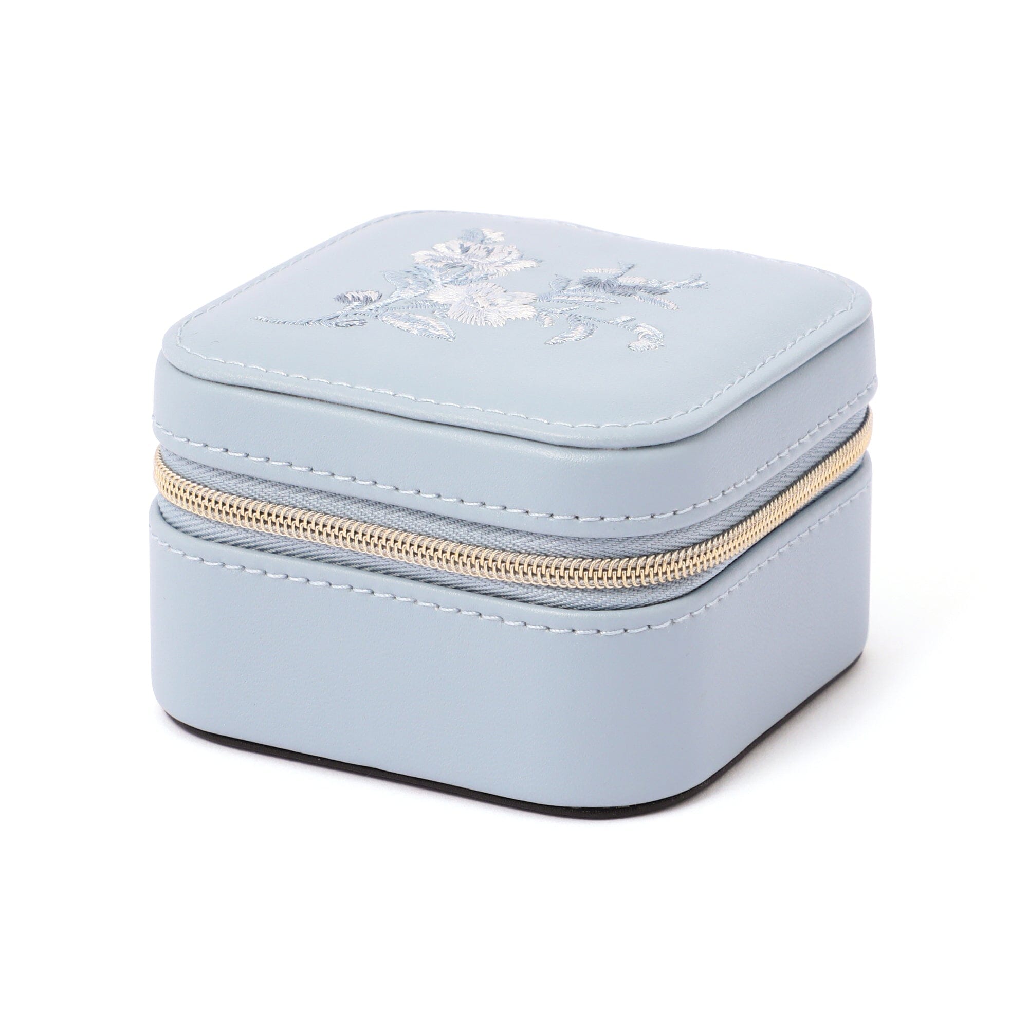 Elegant Blue Embroidery Flower Travel Jewelry Box - Perfect for Organizing Necklaces, Rings & Earrings on Vacation