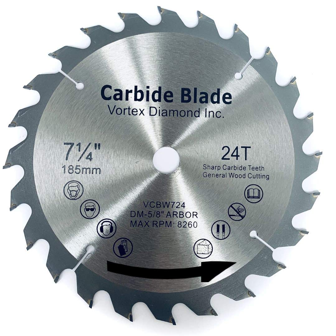 (10 Pack) VORTEX DIAMOND VWB 7-1/4 Inch 24 Teeth TCT Circular Saw Blades for Hard & Soft Wood - General Purpose Woodworking, DIY Projects & Construction - Premium Tungsten Carbide Tipped Cutting Discs
