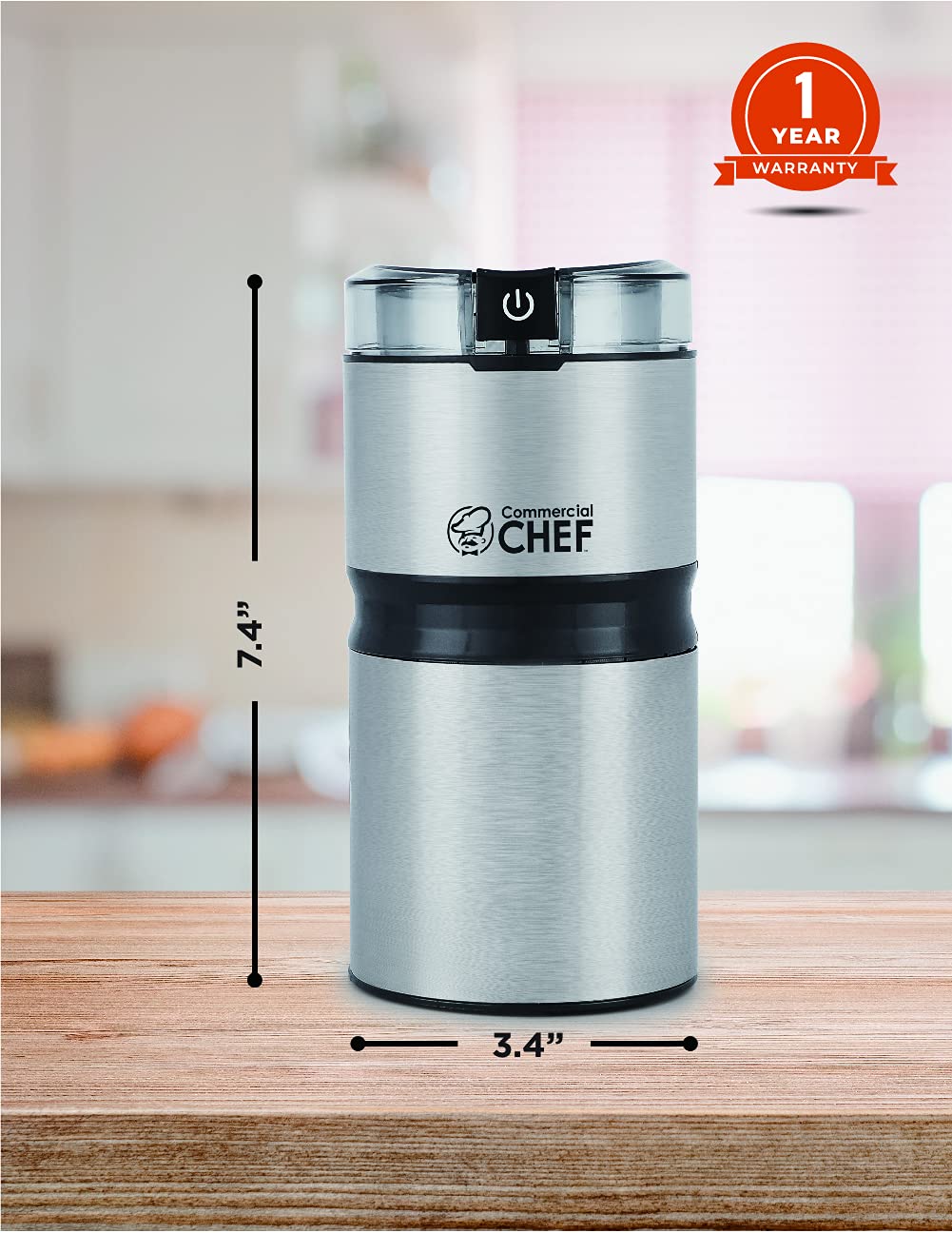 Premium Electric Coffee Grinder & Spice Grinder - Stainless Steel Blades for Coffee Beans, Nuts, Seeds, Herbs & Spices - Brushed Stainless Steel with Clear Lid - Perfect for Home Kitchens, Coffee Shops & Camping Use