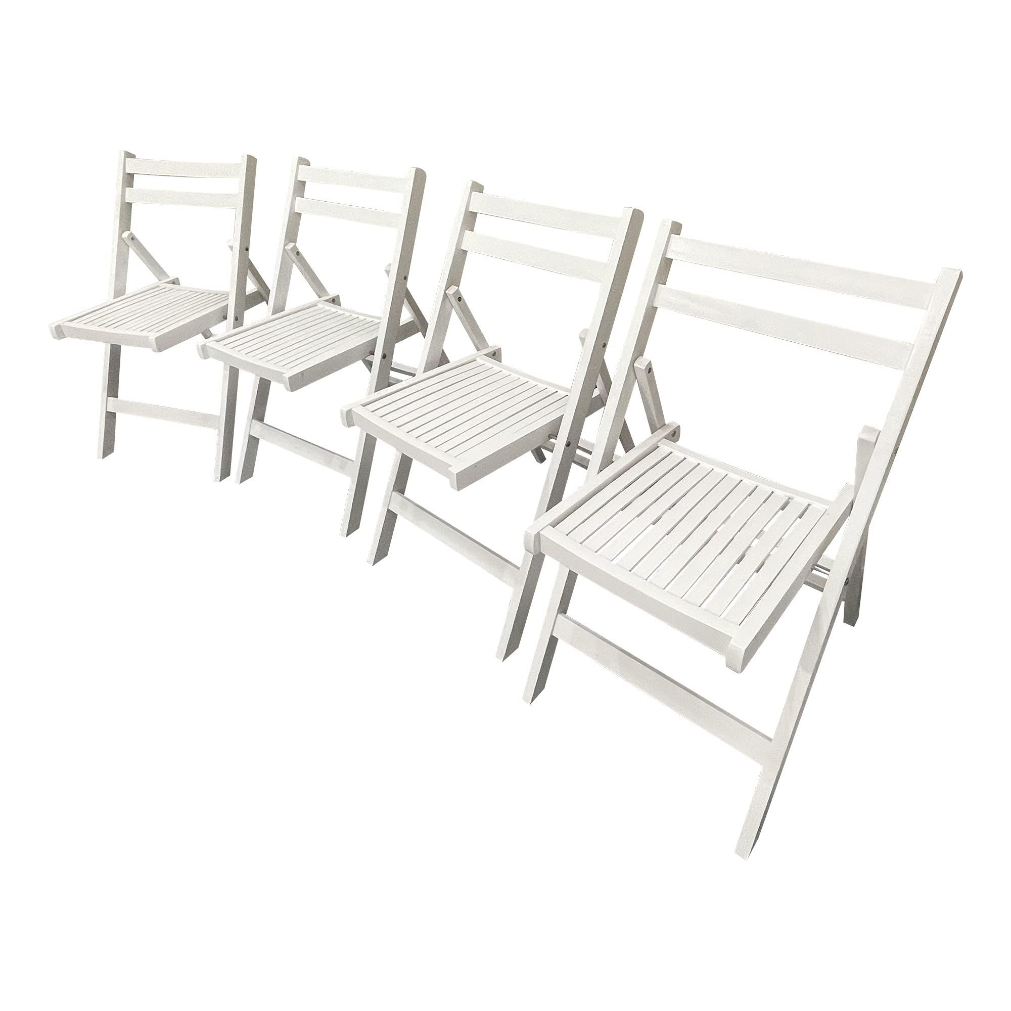 4 Pack Wood Folding Chairs - Portable Stackable Indoor Outdoor Chairs for Wedding, Party, Office, Picnic & Dining - White Commercial Grade Event Seating for Home, Restaurant and Garden Use
