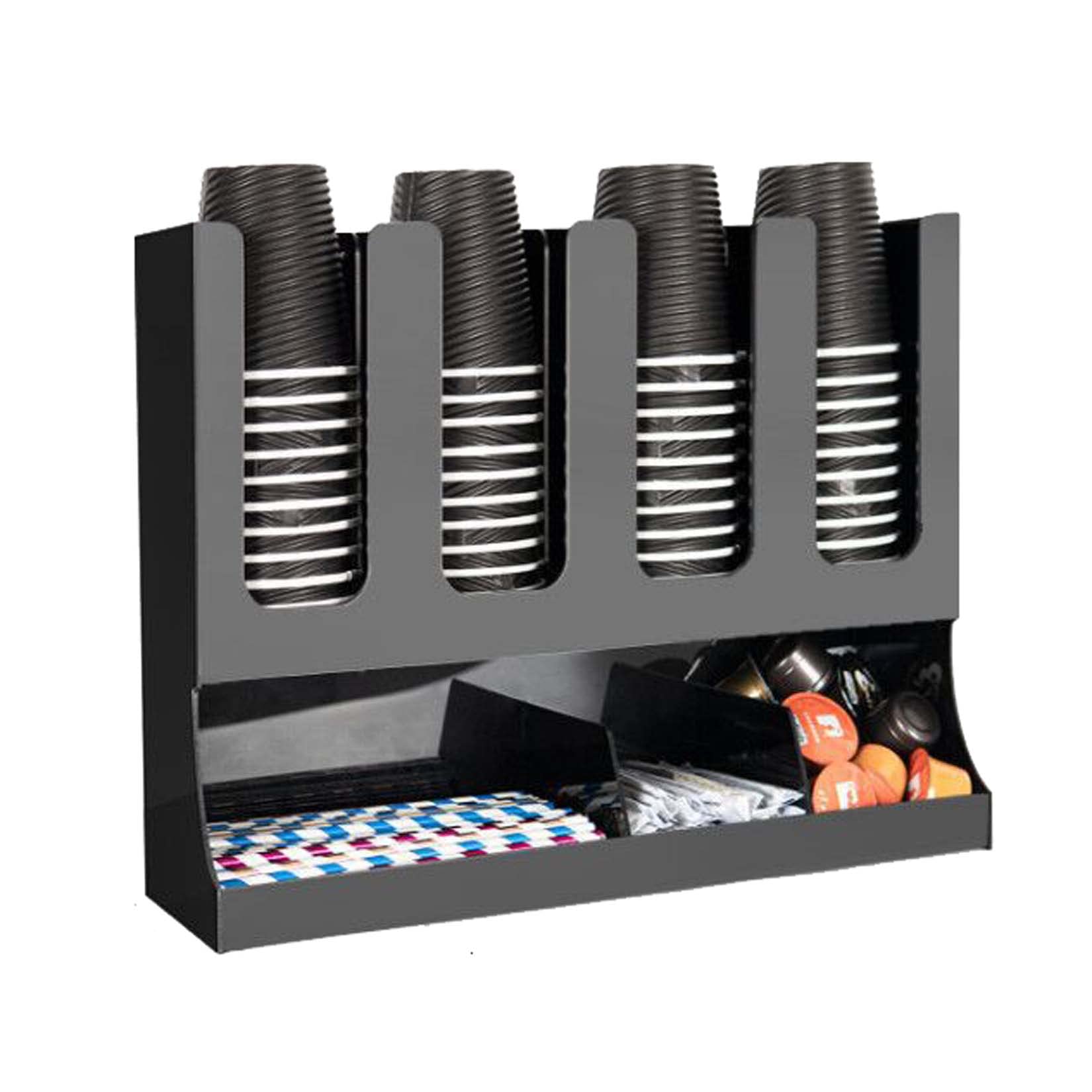 CARWERL Acrylic Coffee Cup Holder Organizer - 4 Compartment Disposable Paper Cup & Lid Storage for Commercial Coffee Bars, Coffee Capsule Organizer | Perfect for Coffee Shops, Offices & Home Kitchens