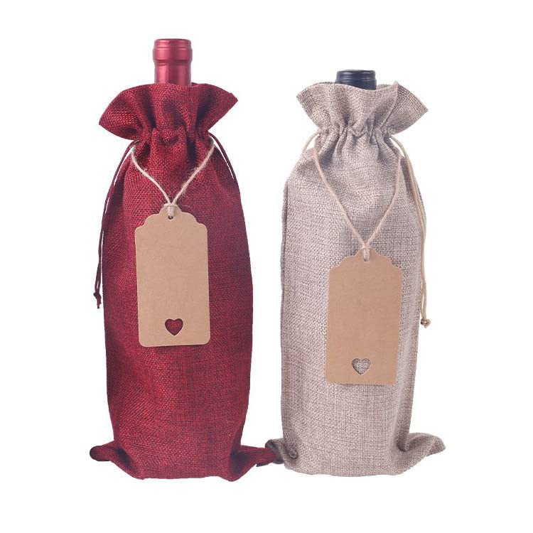 12Pcs Burlap Wine Gift Bags with Drawstring - Reusable for Christmas & Weddings