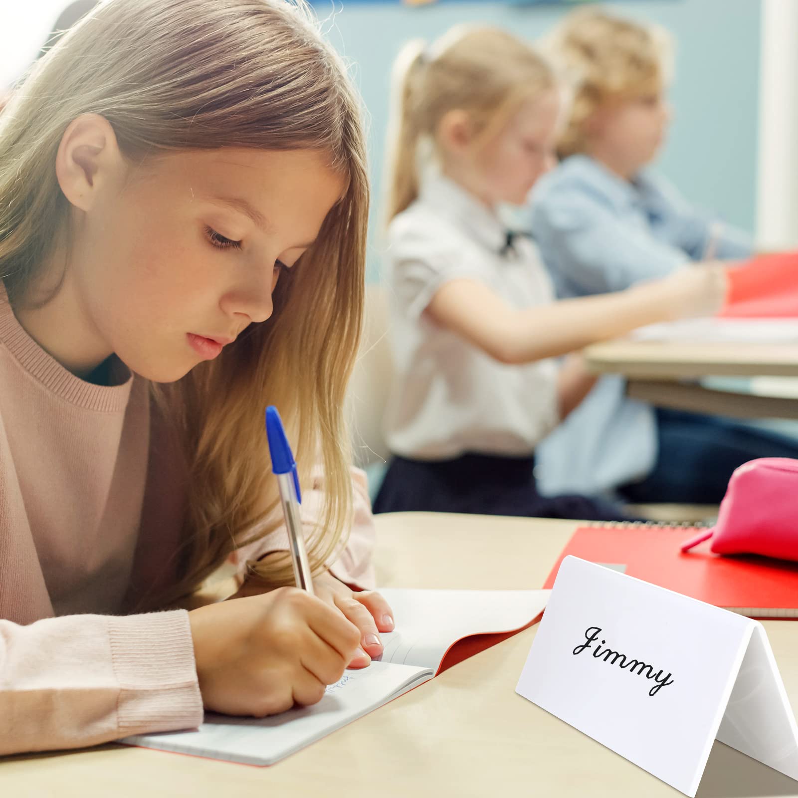 Seajan 48-Pack Reusable Dry Erase Name Tent Cards with Black Markers & Eraser - 8.66 x 1.97 x 2.76 Inch White Name Plates for Meetings, Weddings, Office, Classroom & Events - Perfect for Conferences, Training Sessions & Networking