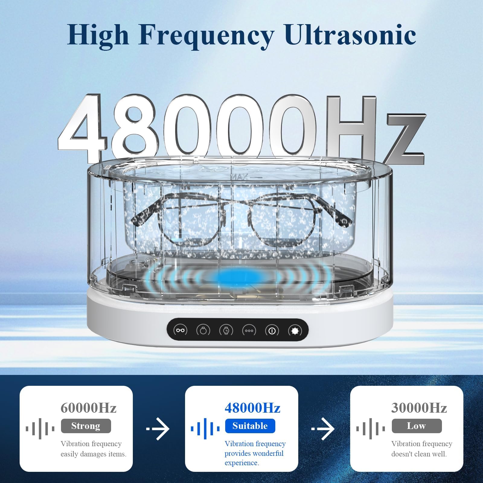 Minthouz Ultrasonic Jewelry Cleaner - 500ml Capacity, 48kHz High-Frequency with 5 Cleaning Modes for Rings, Watches, Glasses & Retainers - Professional Silver Jewelry Cleaning Machine for Home & Commercial Use - Perfect for Jewelry Stores, Dental Offices & Personal Care