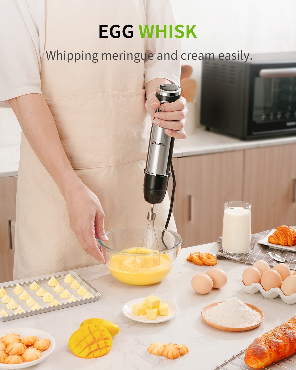 5-in-1 Multi-Purpose Hand Blender with 20-Speed Control - Heavy Duty Immersion Blender with Low-Noise DC Motor, Includes Food Chopper, Whisk, Milk Frother & Mixing Beaker - BPA-Free - Perfect for Smoothies, Soups, Baby Food & Baking