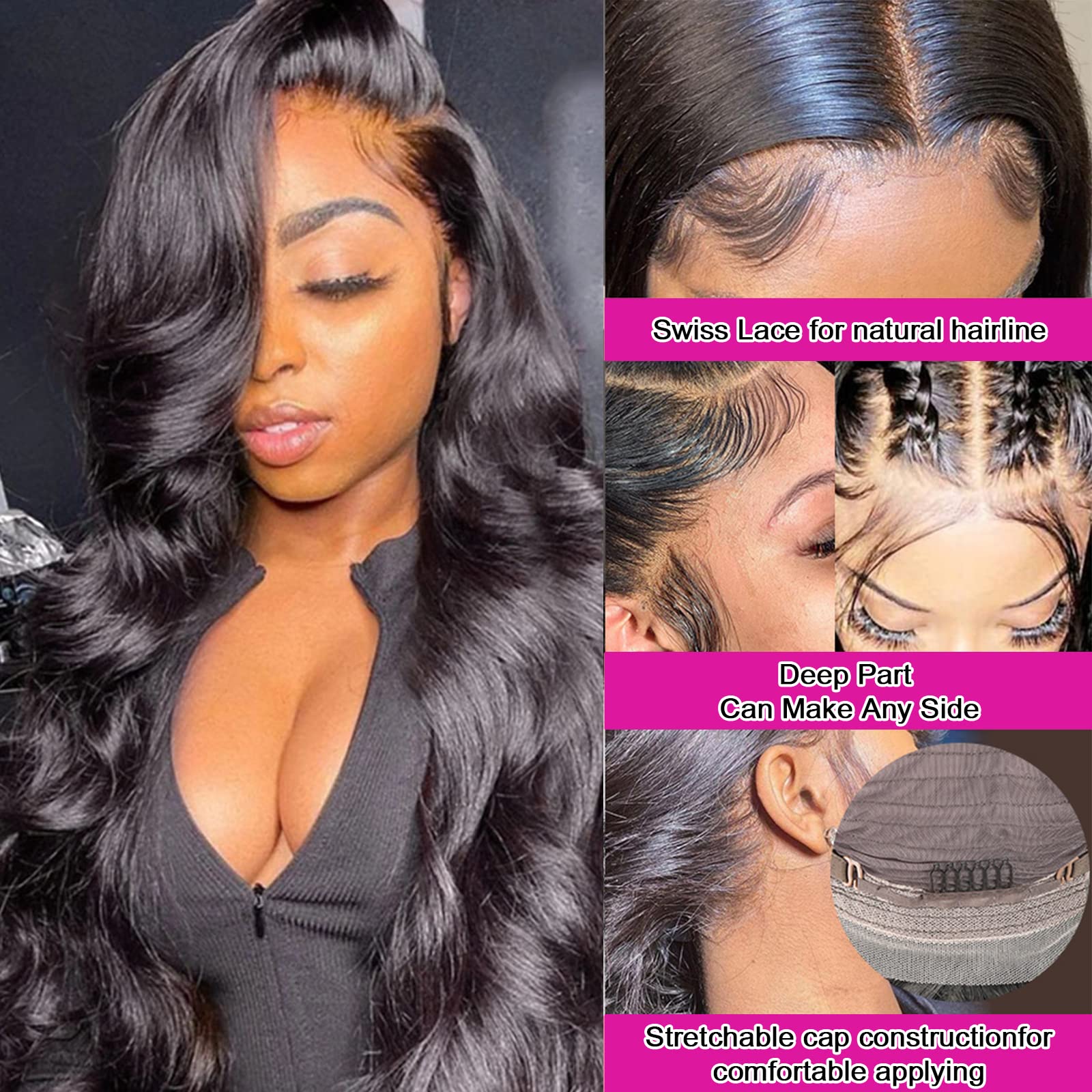 13x6 HD Lace Front Human Hair Wigs - Brazilian Body Wave Pre Plucked Bleached Knots with Baby Hair 180 Density for Women (20 Inch, Natural Black) - Perfect for Daily Wear, Parties & Special Occasions