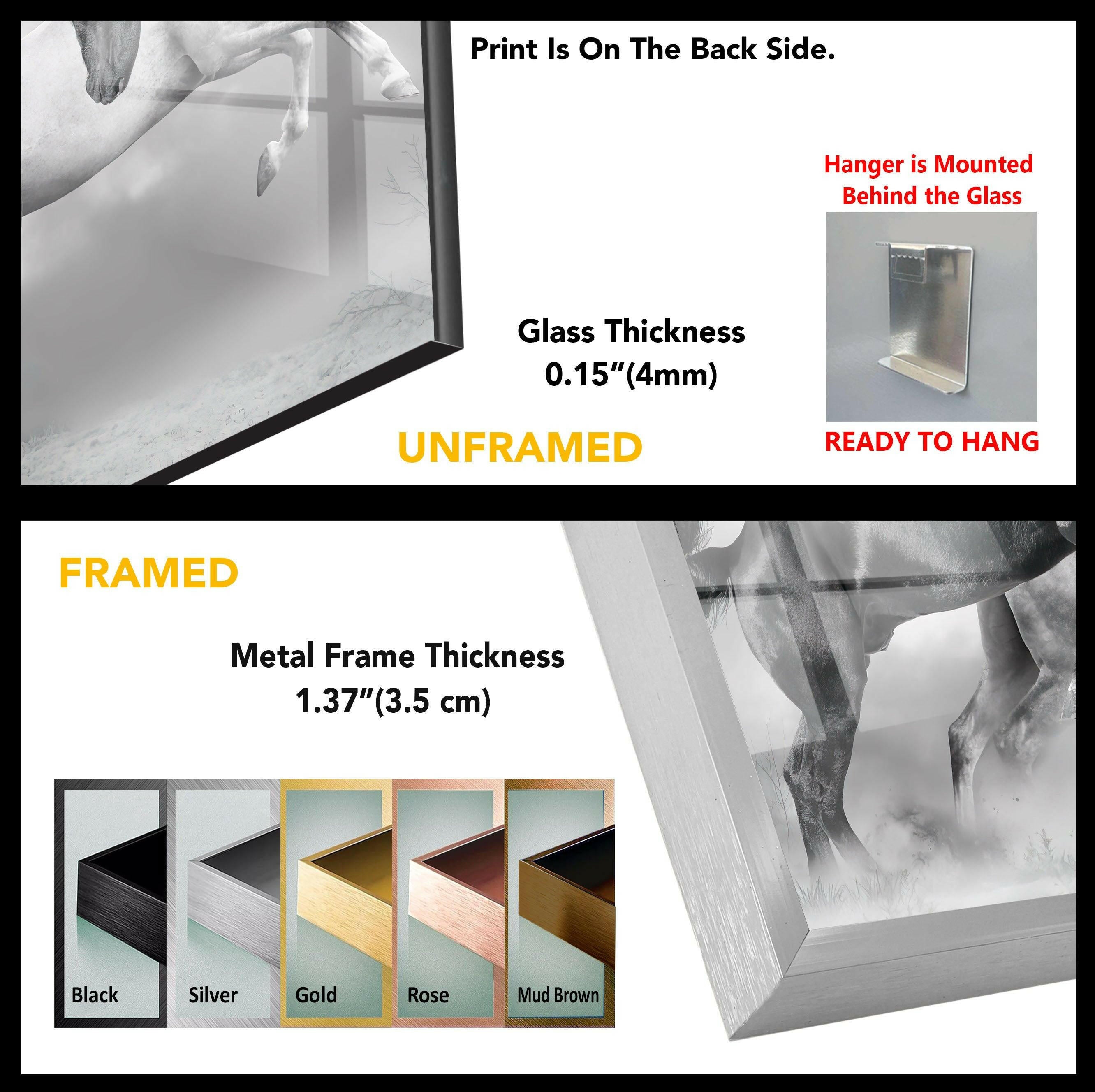 Black & White Wild Horses Running Glass Wall Art - Elegant Home Decor for Living Room, Bedroom & Office - Perfect Modern Art Gift for Horse Lovers