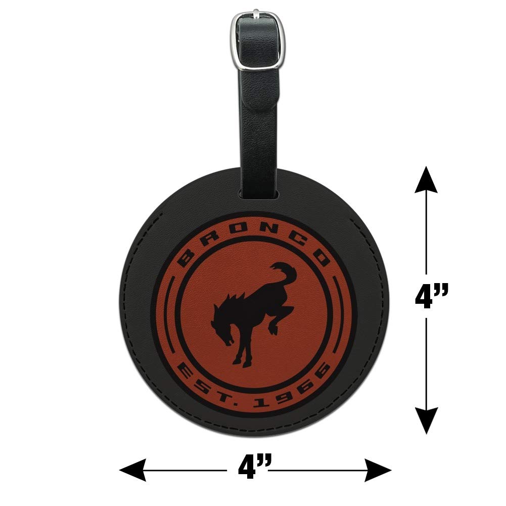 Vintage Bronco Round Leather Luggage Tag - Distressed Leather ID Badge for Carry-On Bags & Suitcases | Perfect for Travel, Business Trips & Vacation