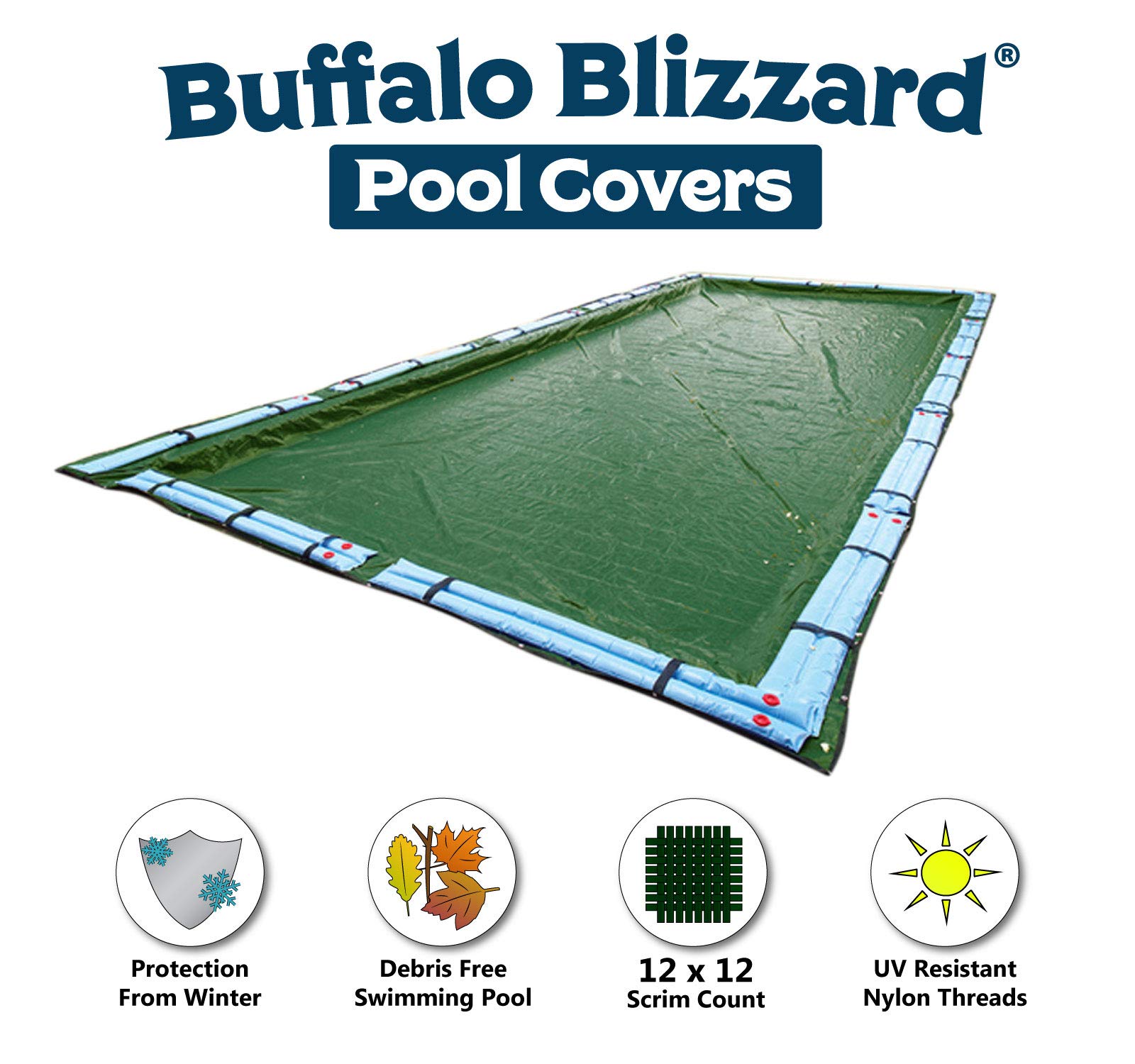 Buffalo Blizzard Ripstopper Green Winter Pool Cover for 30x50 ft Rectangle In-Ground or Above Ground Swimming Pools | Heavy Duty 5-Foot Overlap | Secure Fit for Harsh Winter Protection | Perfect for Snowy Climates and Freezing Temperatures
