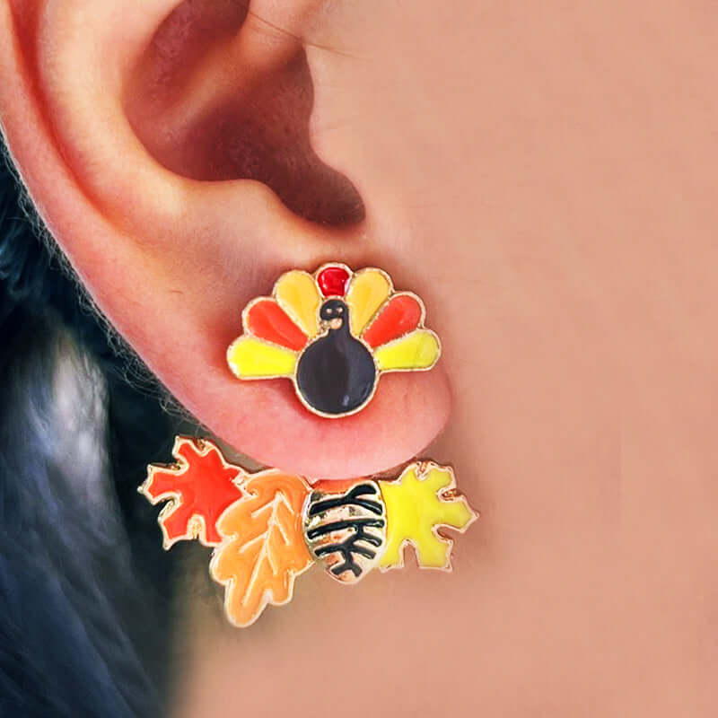 Stylish Chestnut Pumpkin Maple Leaf Orange Ear Jacket Earrings HY9011 - Perfect for Fall Fashion, Halloween Costumes & Boho Accessories