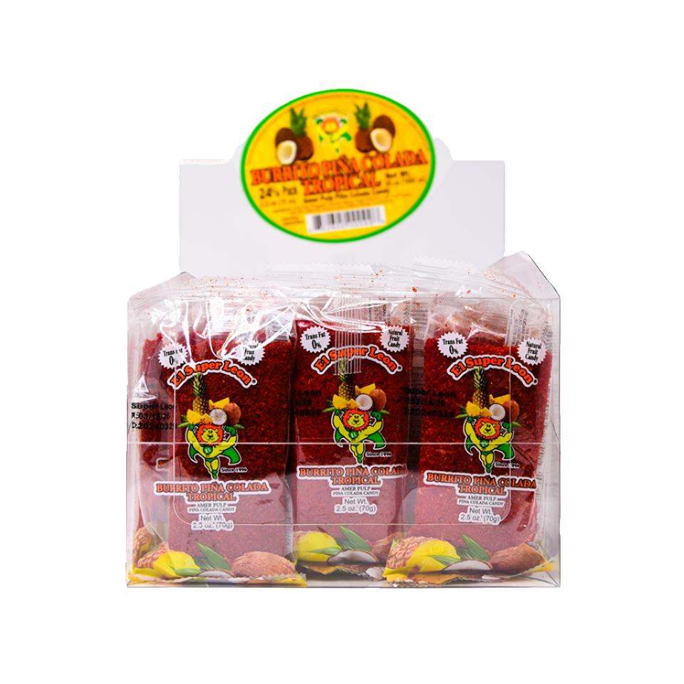 El Leon Burrito Pina Colada Tropical Flavor - 24 Count Box | Authentic Mexican Treat for Parties, Snacks & Desserts