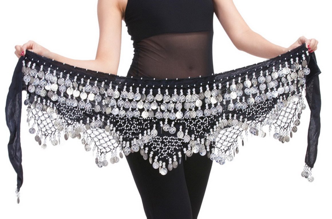 Aivtalk Women's Velvet Belly Dance Hip Scarf with 320 Coins - Perfect for Belly Dance Performances, Fitness Classes, and Cultural Events