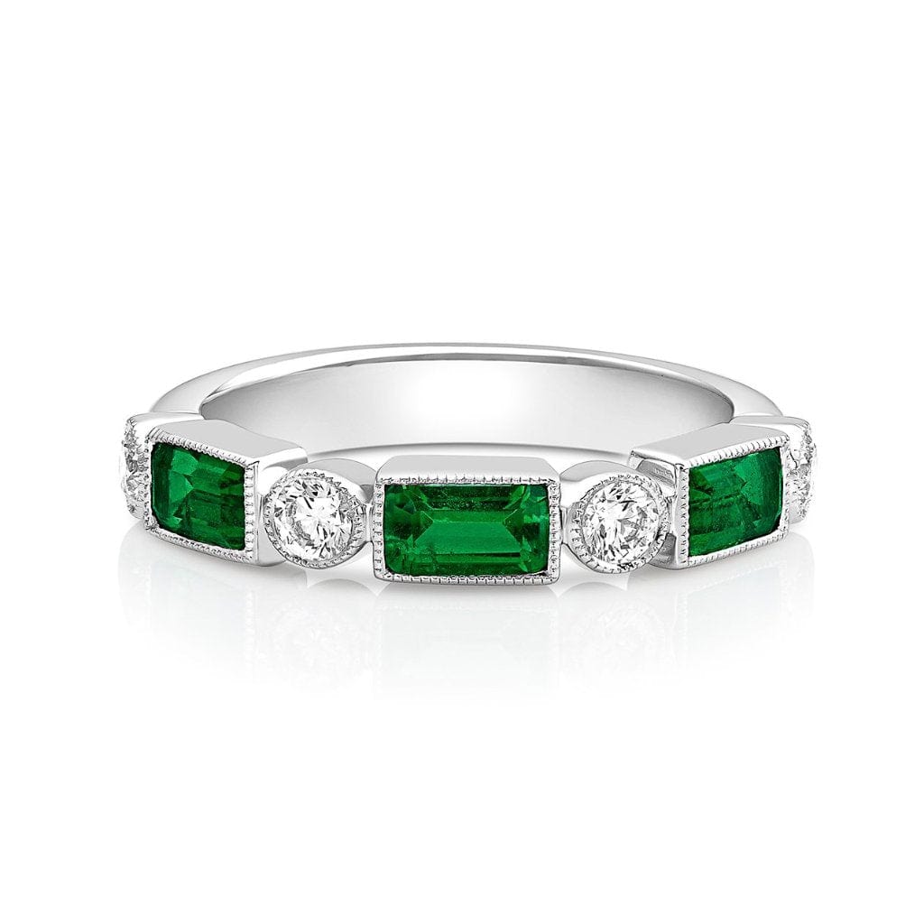 18K White Gold 0.95ctw Emerald and Diamond Half Band Ring for Women - Elegant Wedding, Anniversary or Special Occasion Jewelry Gift