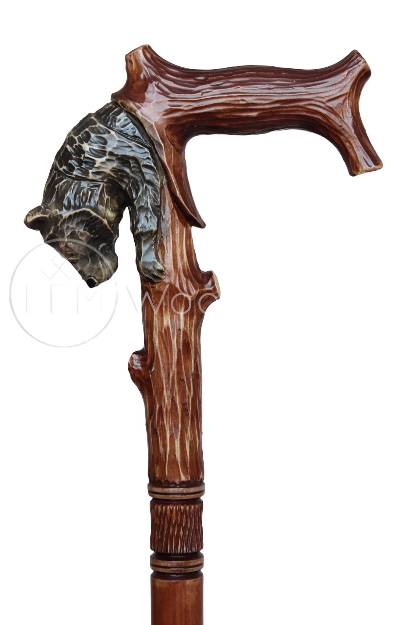 Handmade Wooden Walking Cane with Bear Carving - Premium Handcrafted Walking Stick for Hiking, Elderly Support & Outdoor Adventures