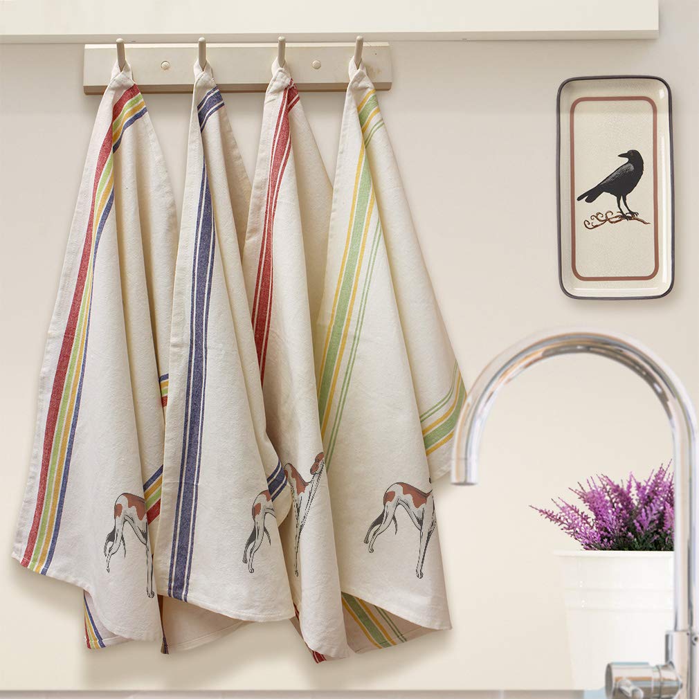 Premium Custom Greyhound Dog Print Kitchen Towels - Absorbent Dish Towels for Pets Lovers, Multi-Stripe Design - Perfect for Cleaning, Drying Dishes & Decorating Your Kitchen