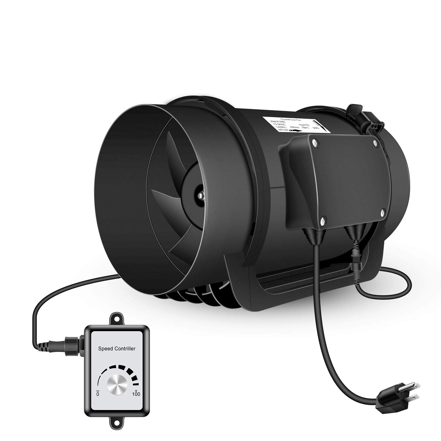 Hon&Guan 6.3 Inch 470 CFM Inline Duct Fan with Variable Speed Controller - EC Motor Ventilation Fan for Grow Tents, Hydroponics, HVAC, Heating & Cooling Booster - Perfect for Indoor Gardening, Greenhouse Ventilation, and Home Air Circulation