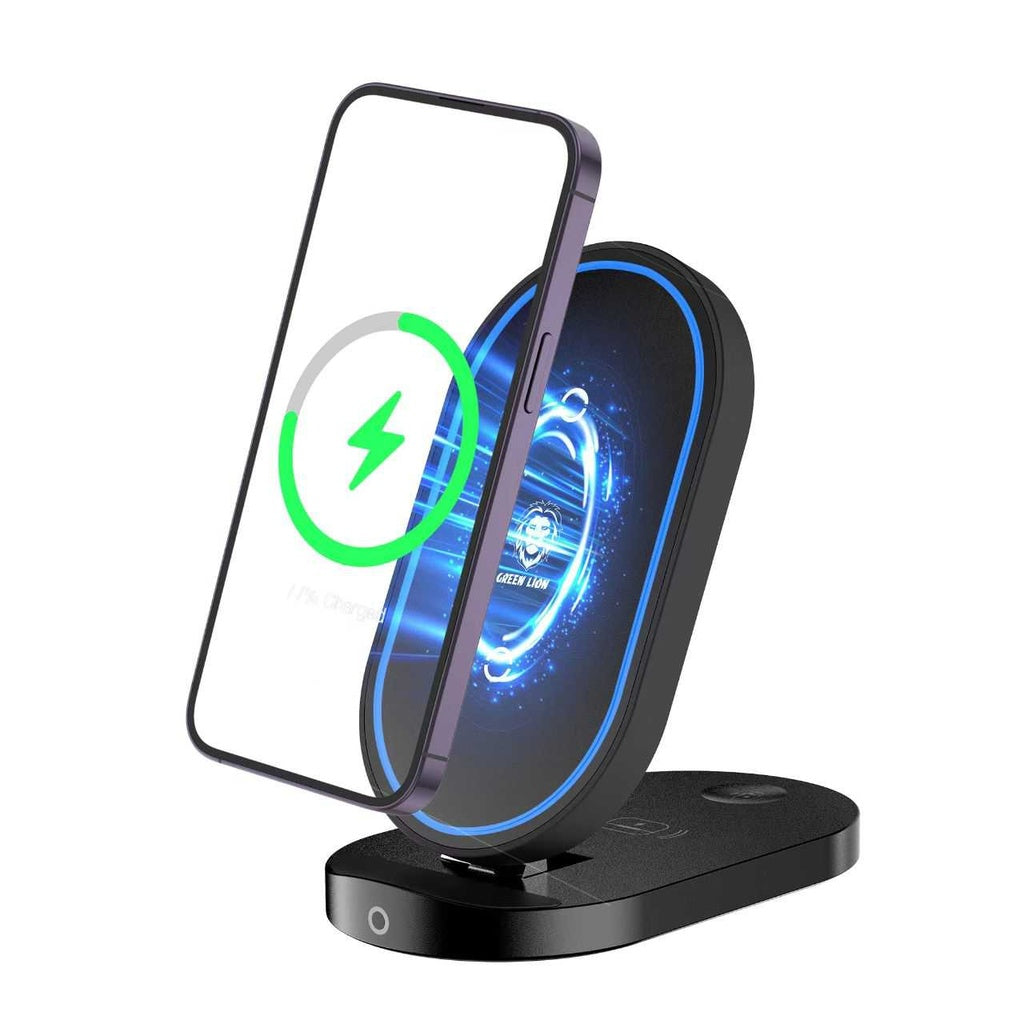 3-in-1 Wireless Charger Stand with Foldable Design - Fast Charging for iPhone, Samsung & AirPods - Perfect for Home, Office & Travel Use