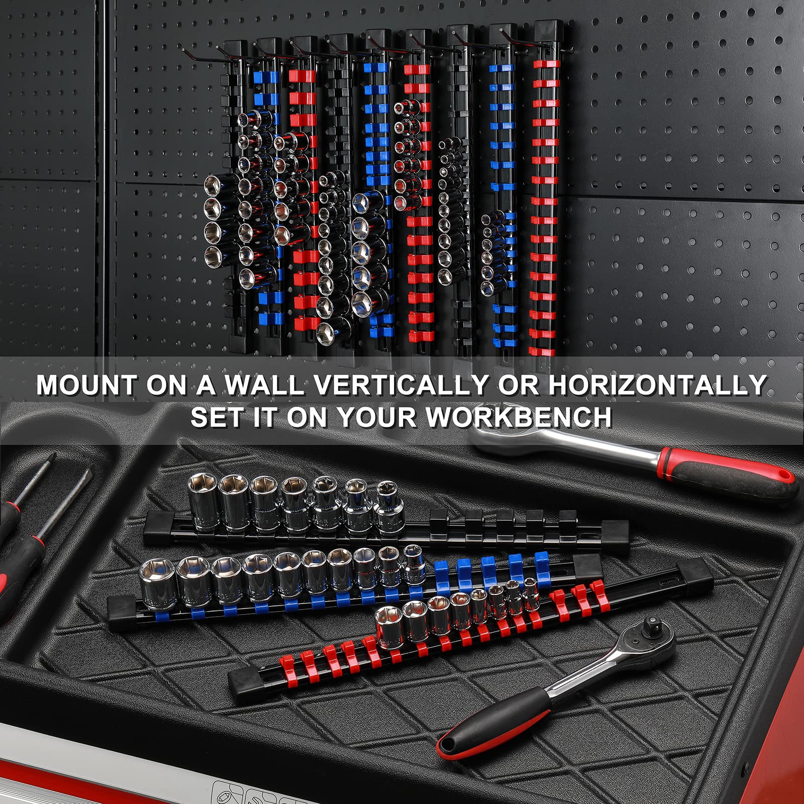 Premium 9-Piece ABS Socket Organizer Rail Set - 1/4