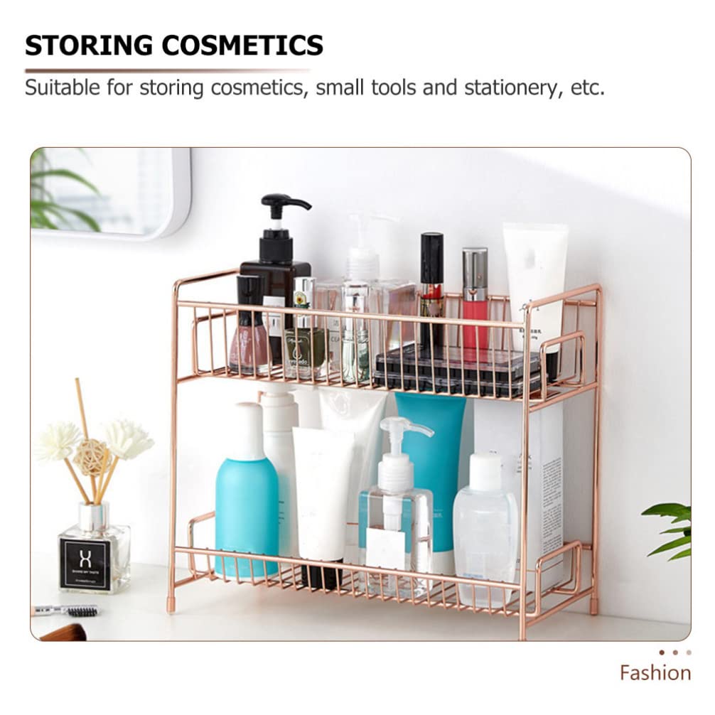 FOMIYES 2-Tier Desktop Organizer Stand - Cosmetic & Sundries Storage Shelf for Makeup, Office Supplies, Jewelry - Space Saving Home & Office Organization Solution