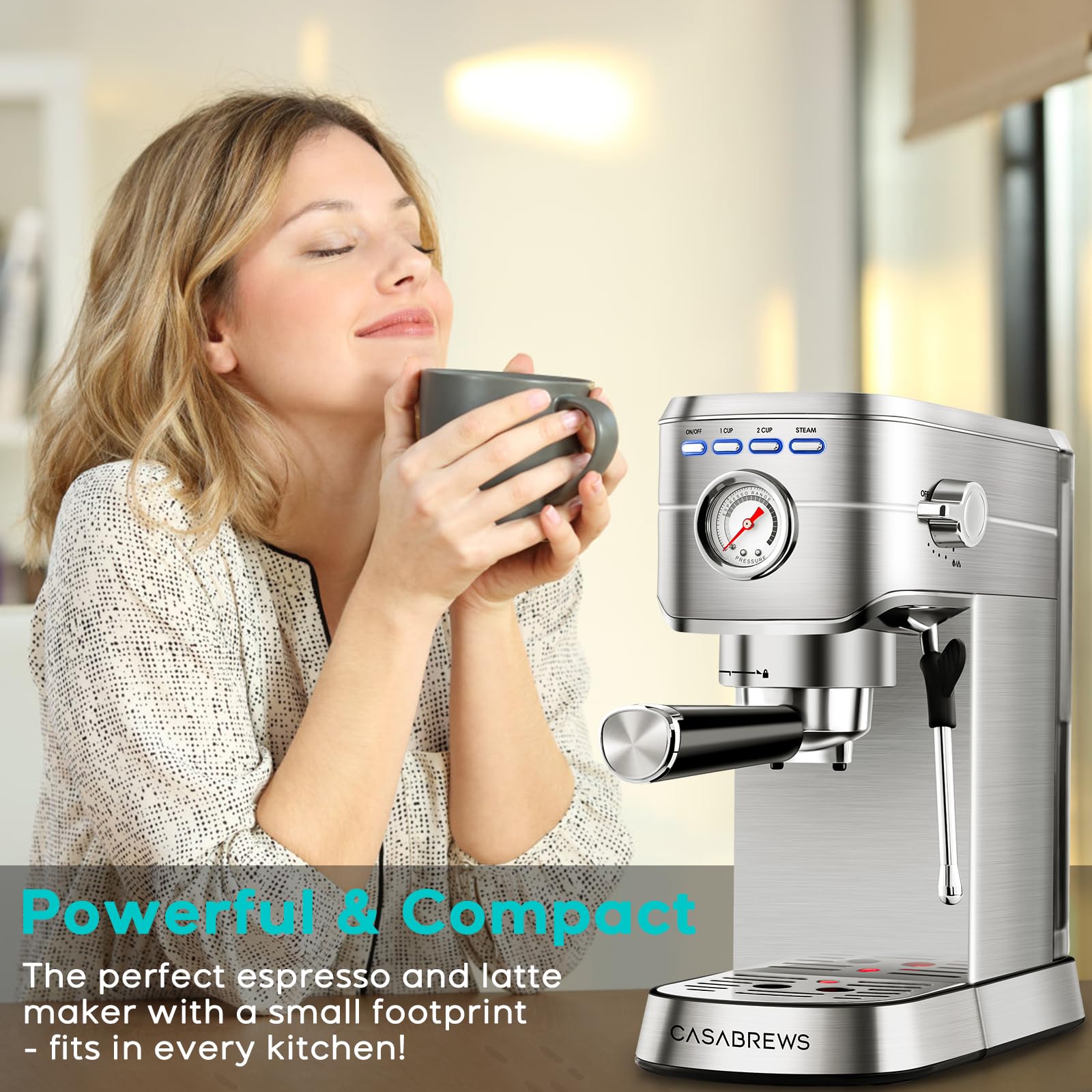 CASABREWS CM5418 20 Bar Espresso Machine - Compact Stainless Steel Coffee Maker with Steam Milk Frother & 34oz Removable Water Tank - Perfect for Cappuccino, Latte, Home & Office Use