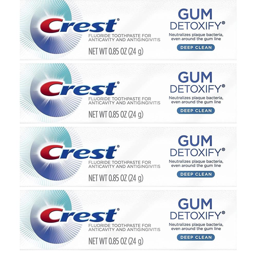 Crest Gum Detoxify Deep Clean Toothpaste - Travel Size 0.85 oz (24g) Pack of 4 | Whitening & Gum Care for Fresh Breath | Perfect for Travel, Office & Daily Oral Hygiene