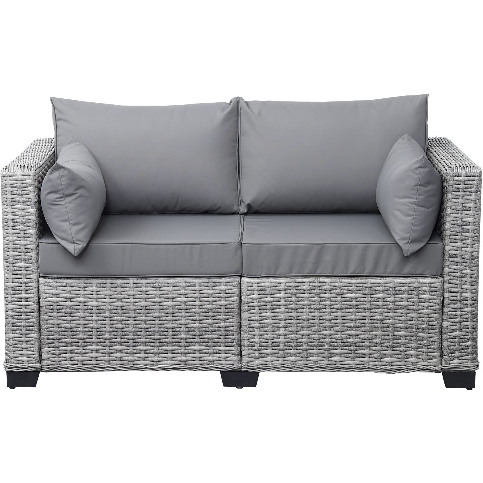 **Rattan Outdoor Loveseat Sofa - 2-Seater Patio Furniture with Anti-Slip Cushions, Lumbar Pillow & Cover (Grey) - Perfect for Balcony, Garden, Deck & Poolside Relaxation**