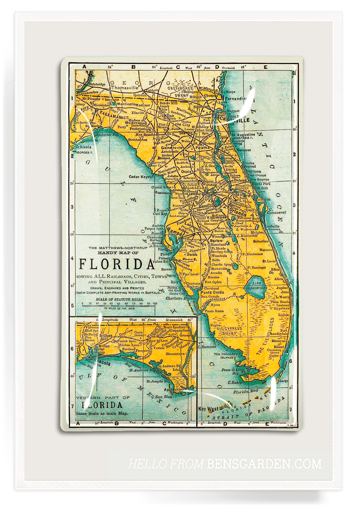 Florida Map Decoupage Glass Tray - Vintage Style Serving Tray for Coffee, Tea, and Breakfast in Bed - Perfect for Home Decor, Gift Giving, and Coastal Themed Parties