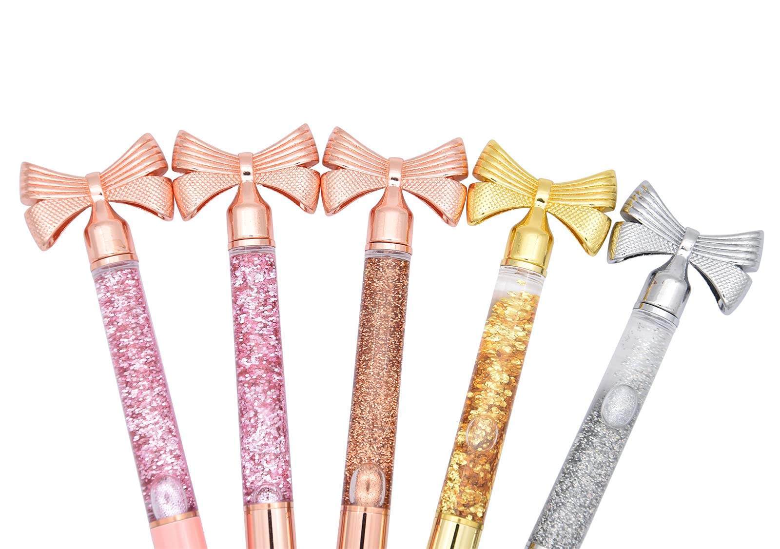 Gullor 5-Pack Metal Small Bow Ballpoint Pens with Black Ink - Bling Bow Gift Pens for Women, Office, School & Party Supplies (Multicolor) - Perfect for Note Taking, Journaling, Gift Giving & Special Occasions