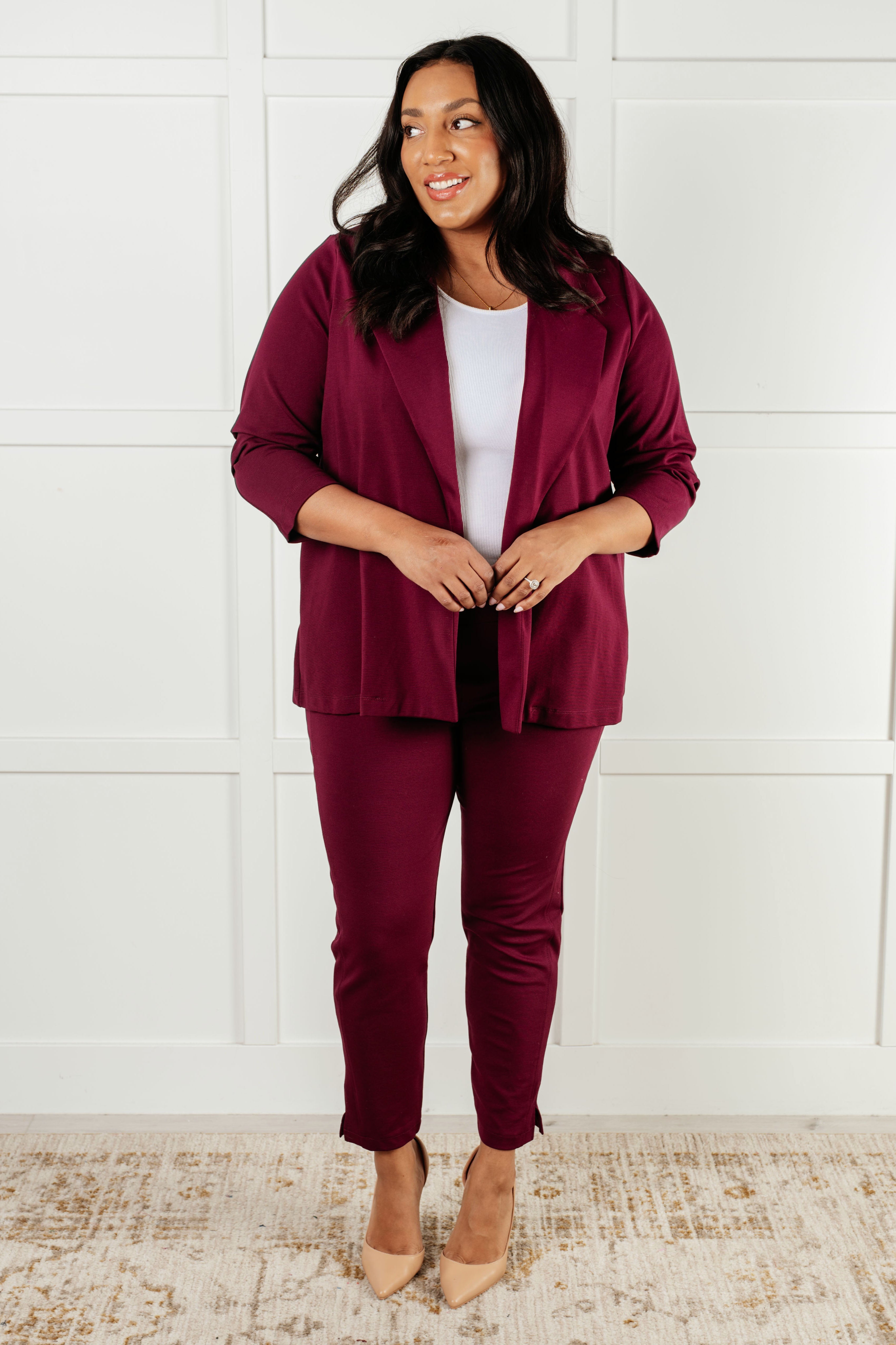 Magic Ankle Crop Skinny Pants for Women - Stretchy High Waist Wine Red Trousers | Perfect for Yoga, Workout & Casual Wear