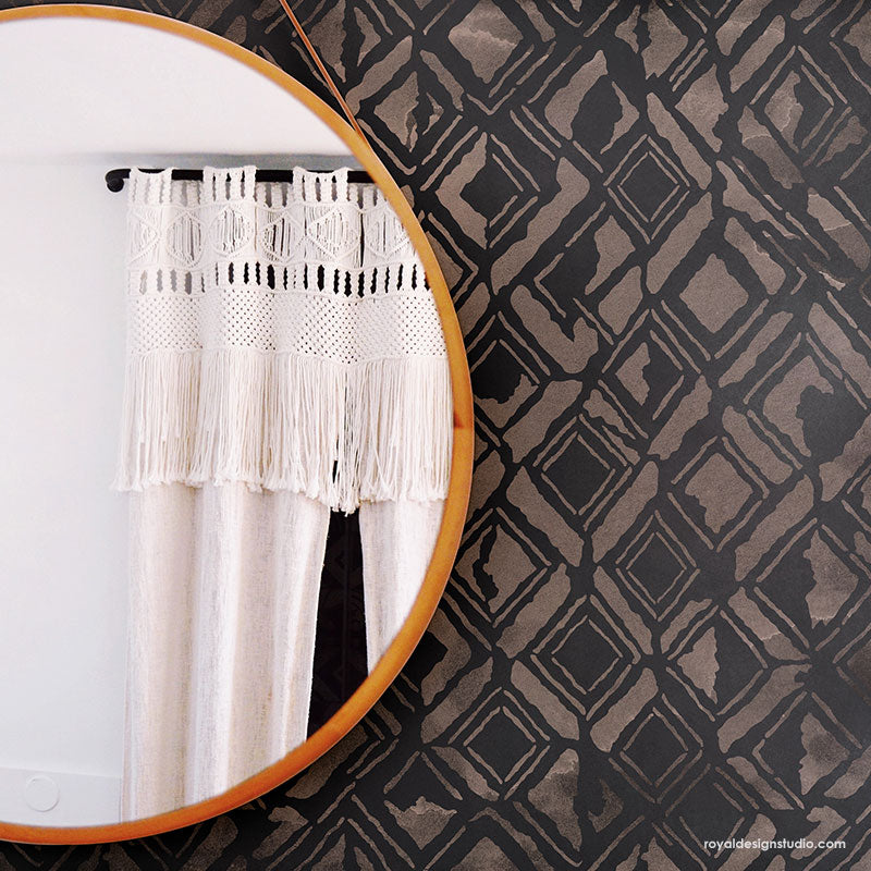 Kuba Cloth Wall Stencil - African Tribal Pattern Template for DIY Home Decor, Wall Painting & Craft Projects - Perfect for Bohemian, Ethnic & Tribal Style Interior Design
