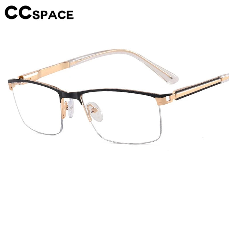 CCspace Semi-Rim Square Alloy Spring Hinge Eyeglasses for Men & Women - Lightweight Durable Frame for Reading, Driving & Daily Use - Model 300842