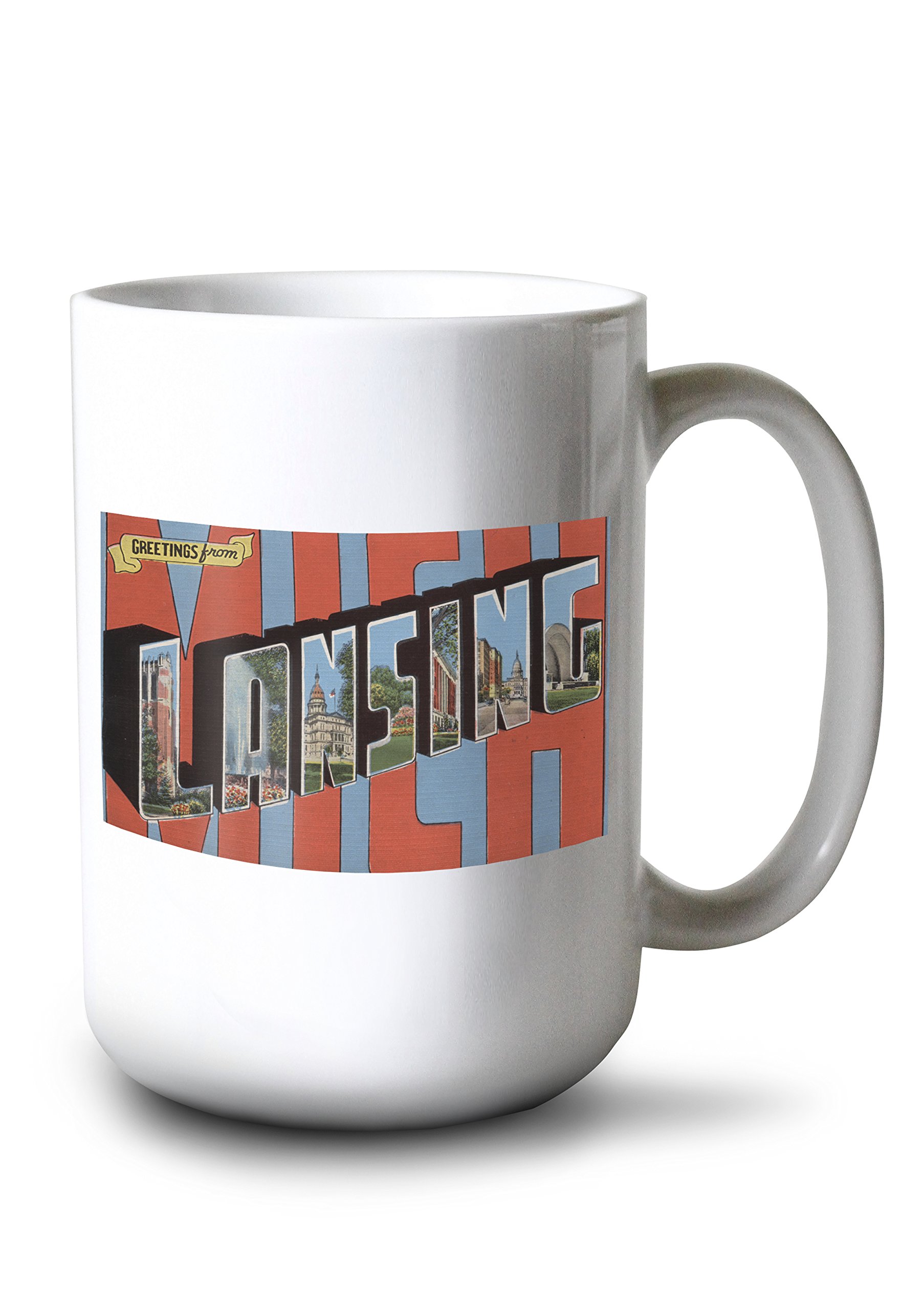 15oz White Ceramic Coffee and Tea Mug - Dishwasher & Microwave Safe - Perfect for Home, Office or Gift - Lansing Michigan Souvenir