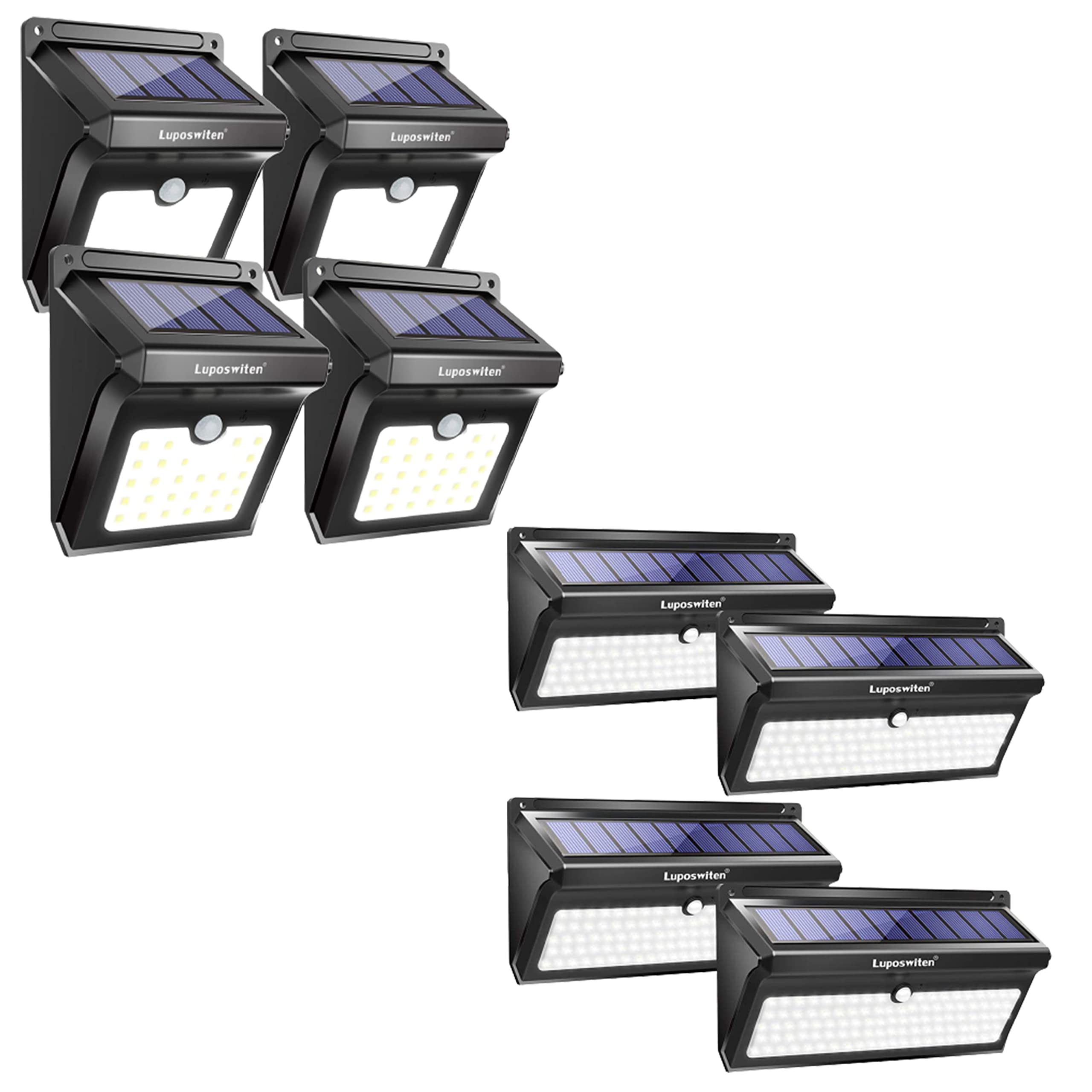 Luposwiten 4 Pack 28LED & 4 Pack 100LED Solar Lights for Outdoor - Waterproof Garden Pathway, Yard, Patio, and Driveway Lighting
